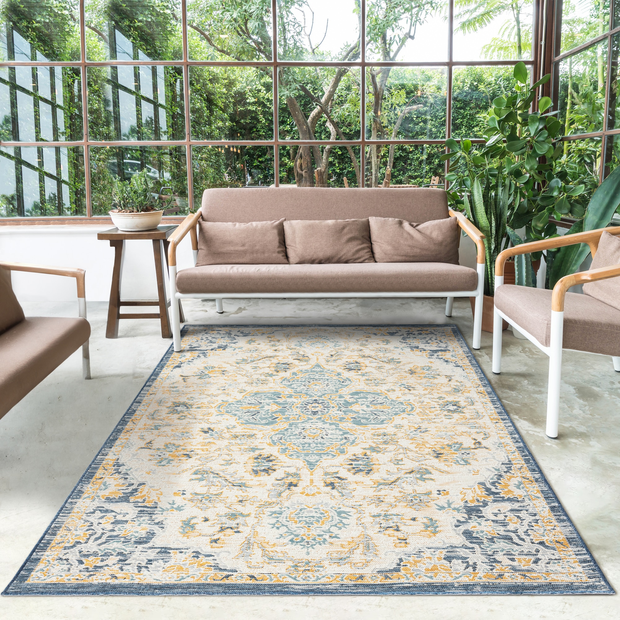 LR Home 0135A4590304J8 Beacon 5 x 7 (ft) Loomed Polypropylene Dark Blue/Ivory Rectangular Indoor/Outdoor Medallion Area rug