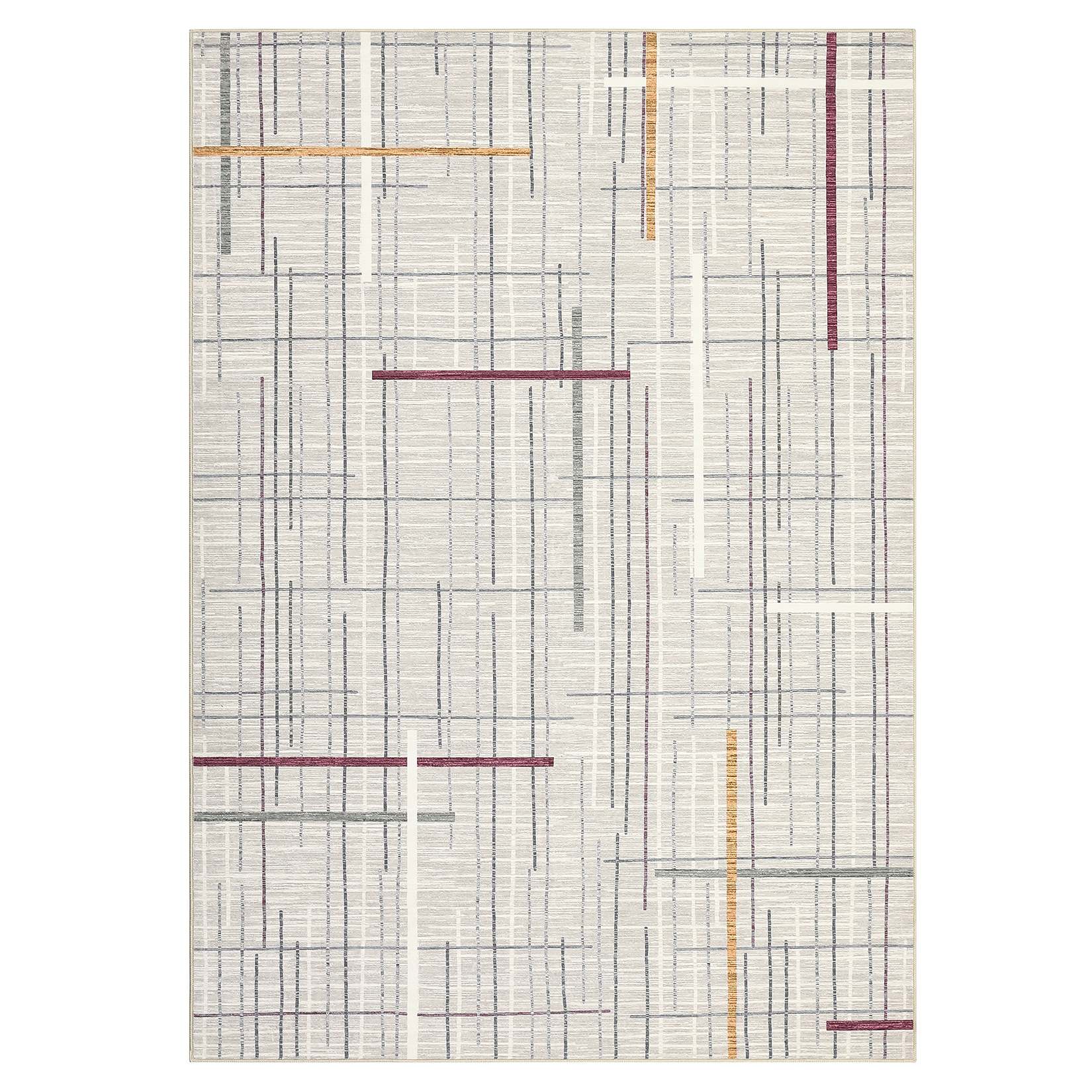 Qeetex LSN-PHK-339LEUG5 9 x 12 ft Polyester Yarn Cashmere Beige Rectangular Hallway Bathroom Entryway Kitchen Office Foldable Geometric Modern Washable Area Rug