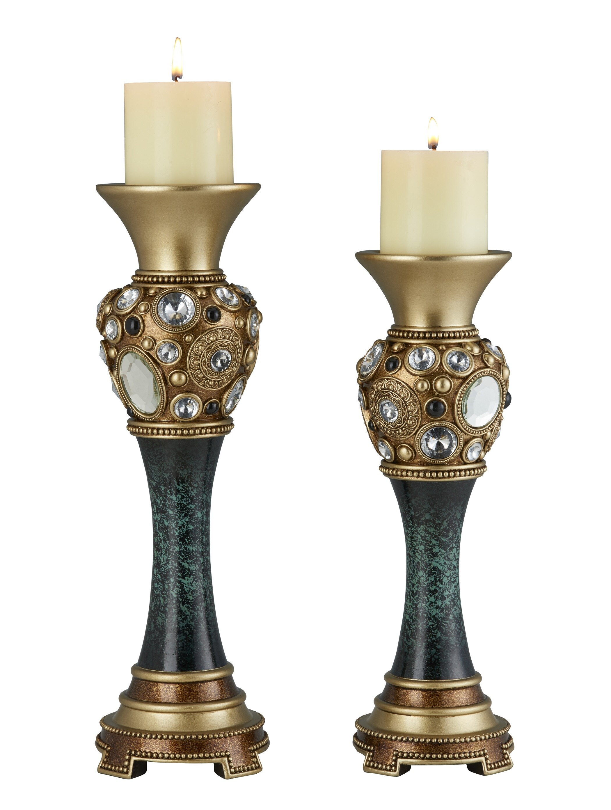 ORE International Transitional Gold Votive Candle Holder with Ivory Candles,  14.16-in H, Green Resin, Sedona Collection in the Candle Holders department  at