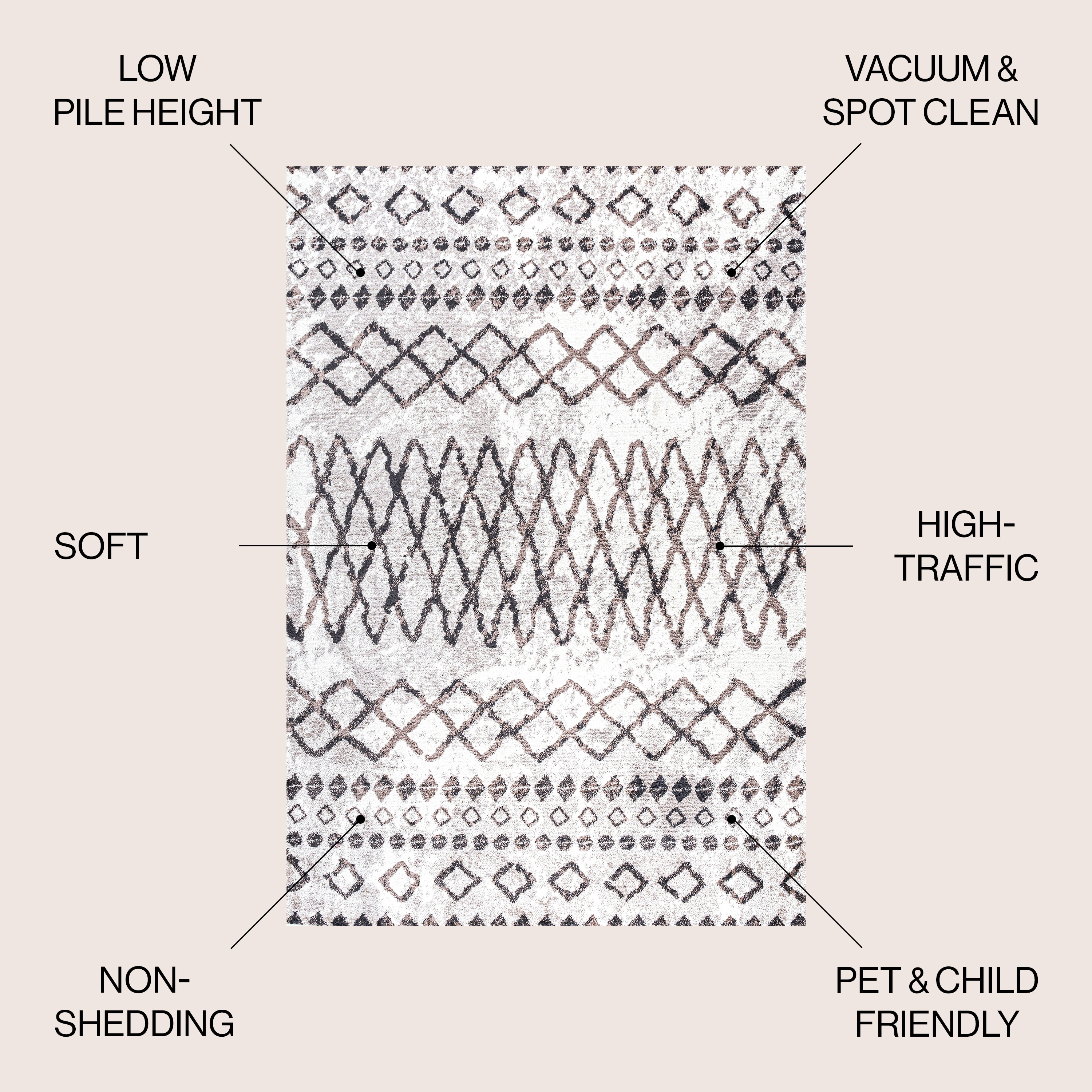Ivory and Brown Reversible Diamond Synthetic Area Rug 5x8
