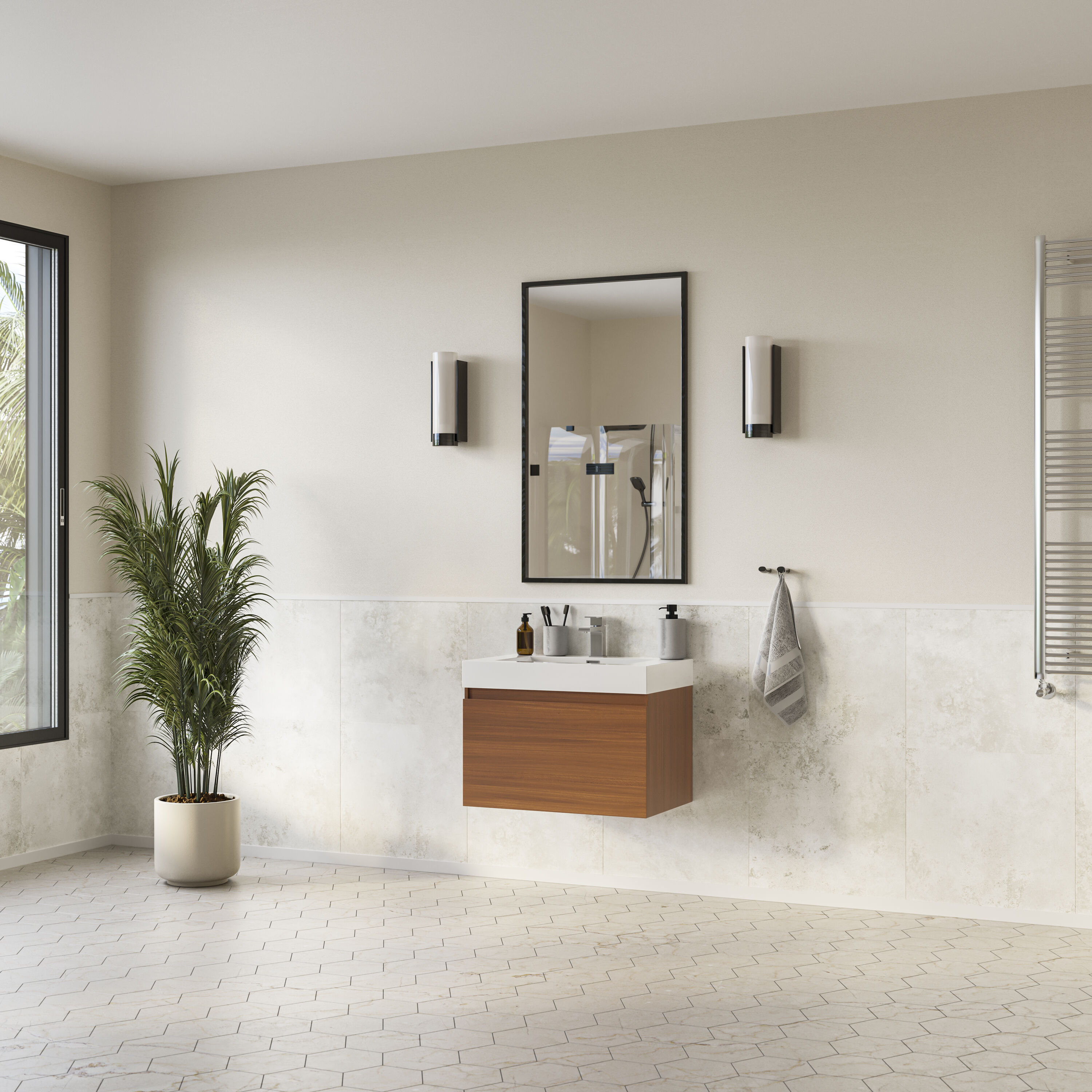 Teak 30" Wall-Mounted Single Sink Bathroom Vanity with Acrylic Top
