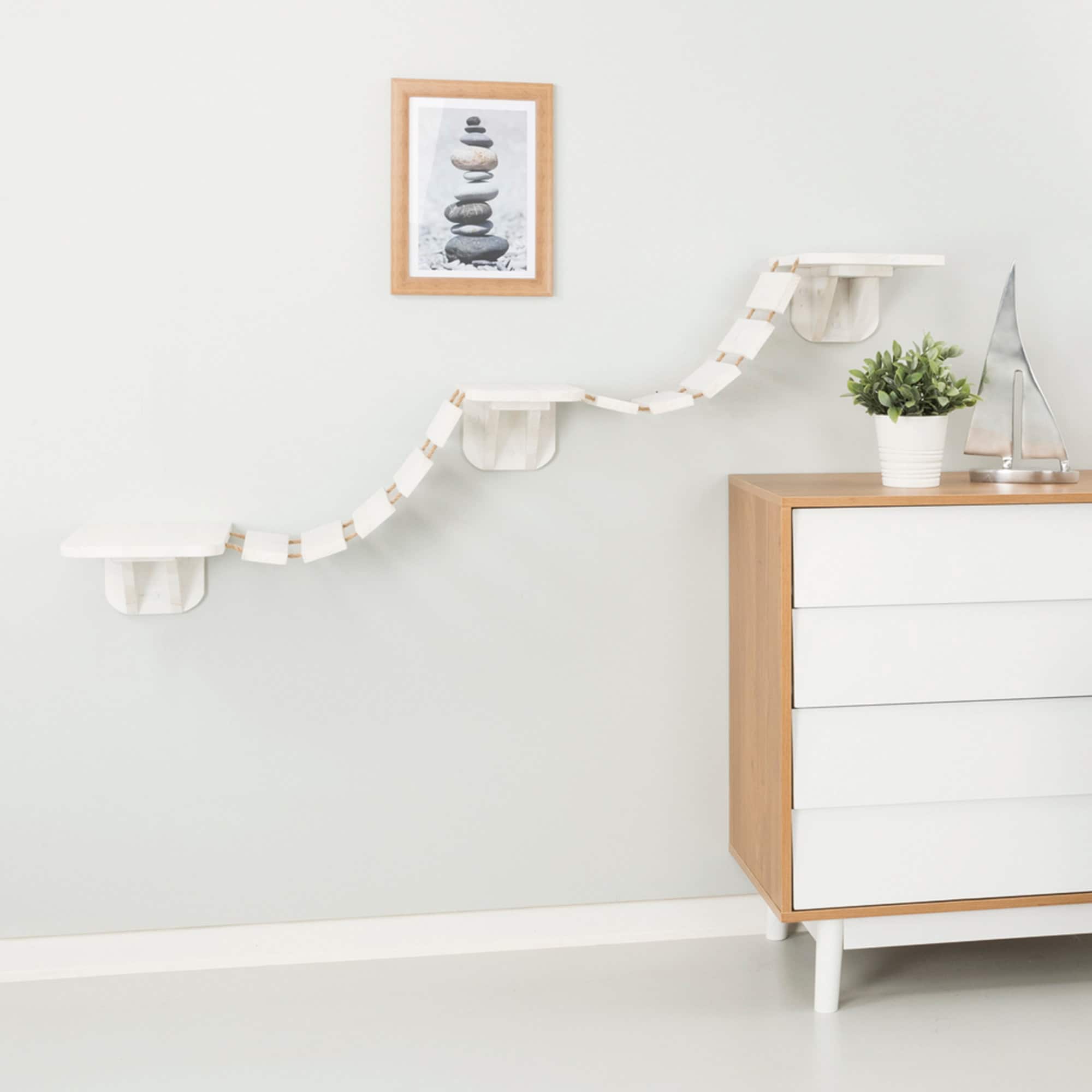 White Wall Mounted Cat Bridge with Sisal Steps