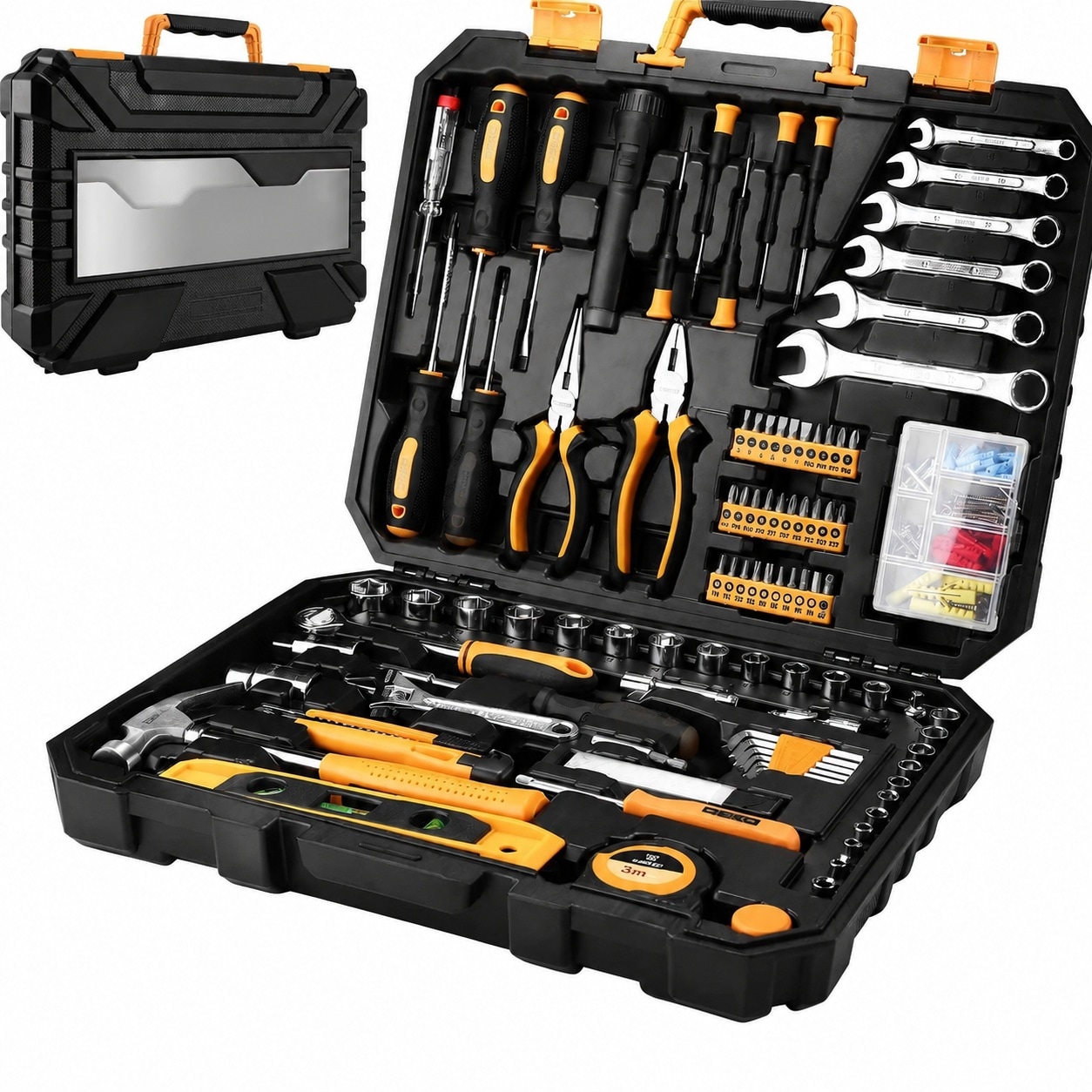 DYRCJ  208 Piece Tool Set General Household Hand Tool Kit with Storage Case for Home Repairs DIY Projects and Auto Maintenance Includes Wrenches