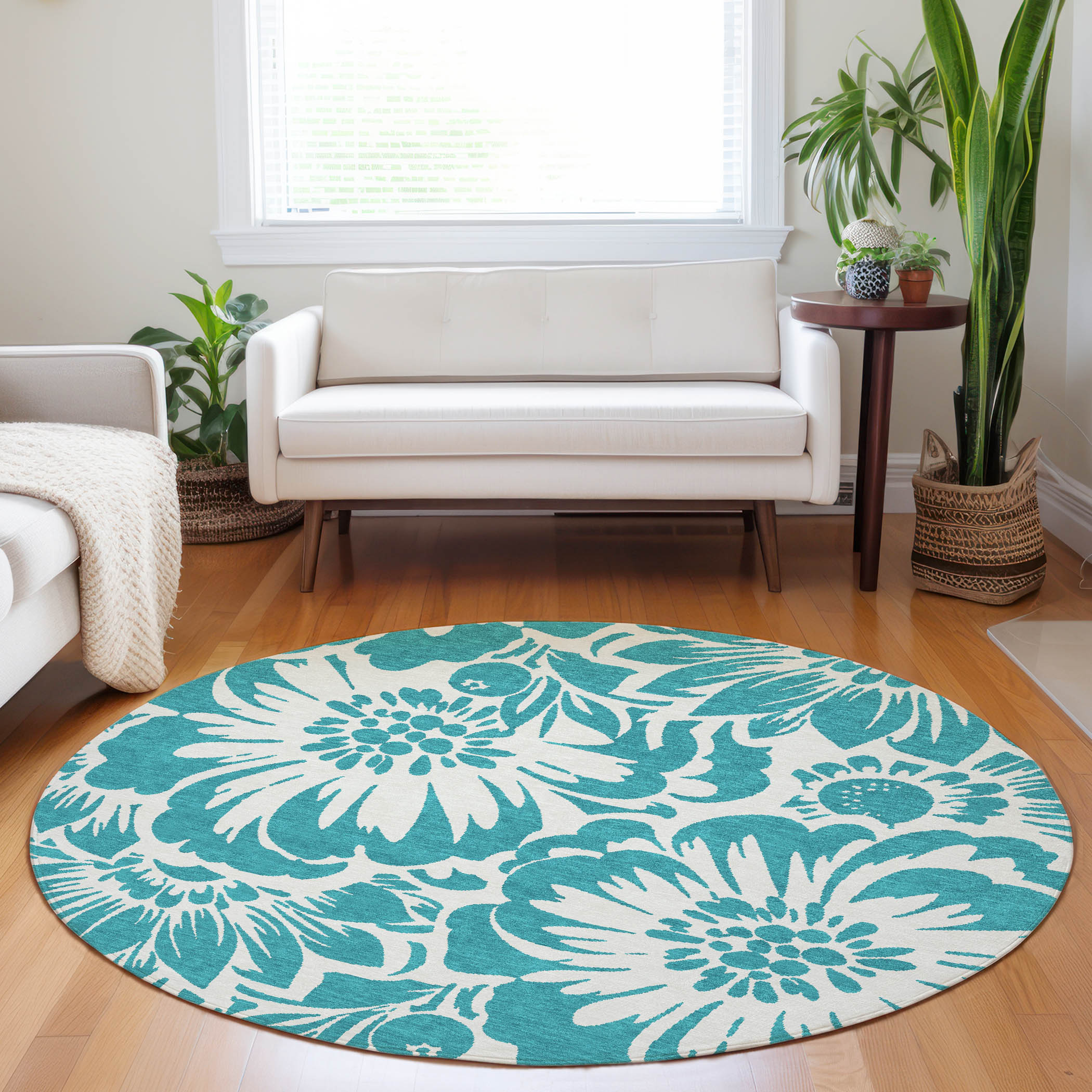 Addison Rugs ACN551TE8RO Chantille ACN551TE 8 x 8 (ft) Polyester Teal Round Indoor/Outdoor Abstract Farmhouse/Cottage Machine washable Area rug