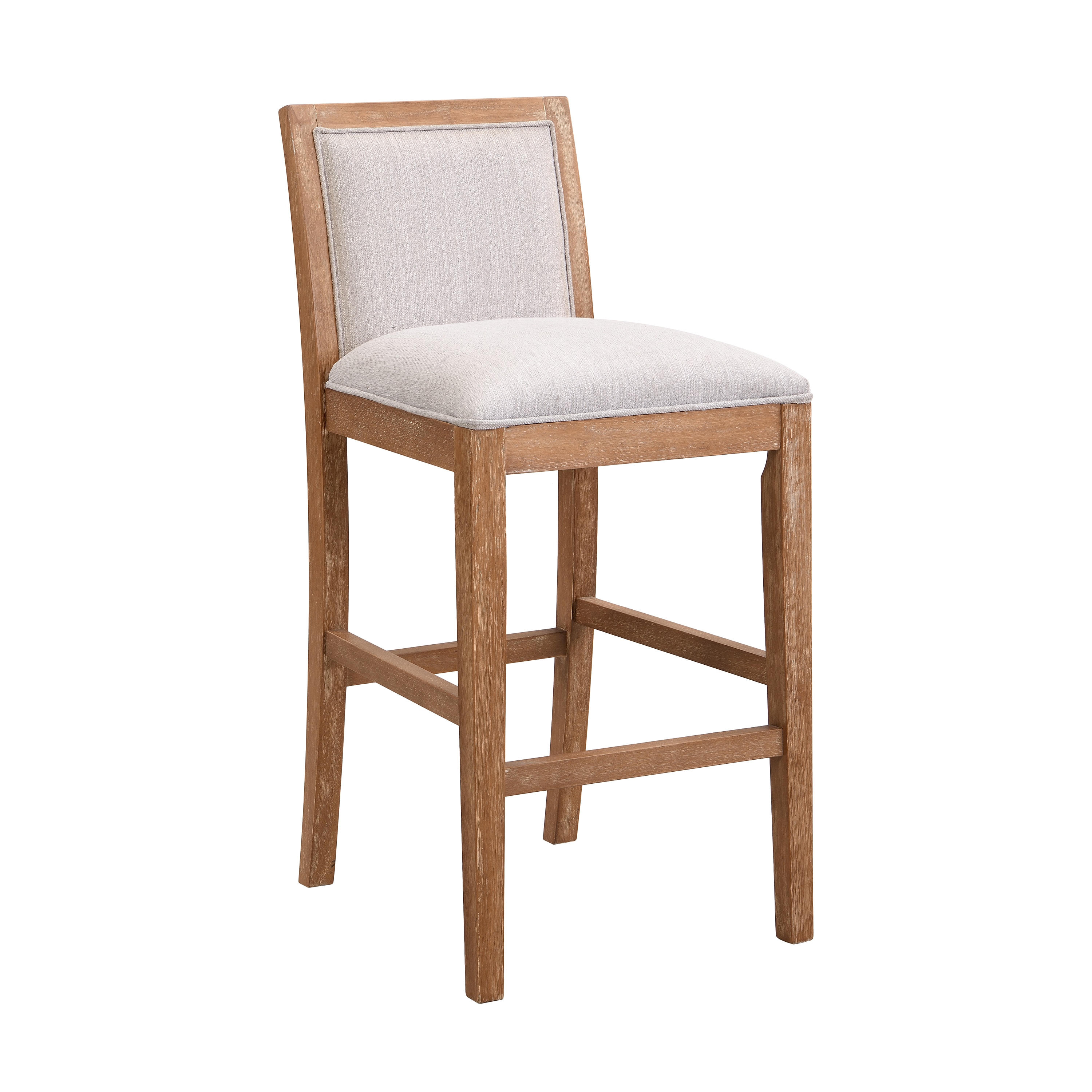 Modern Beige Fabric Counter Stools with Rubberwood Frame, Set of 2
