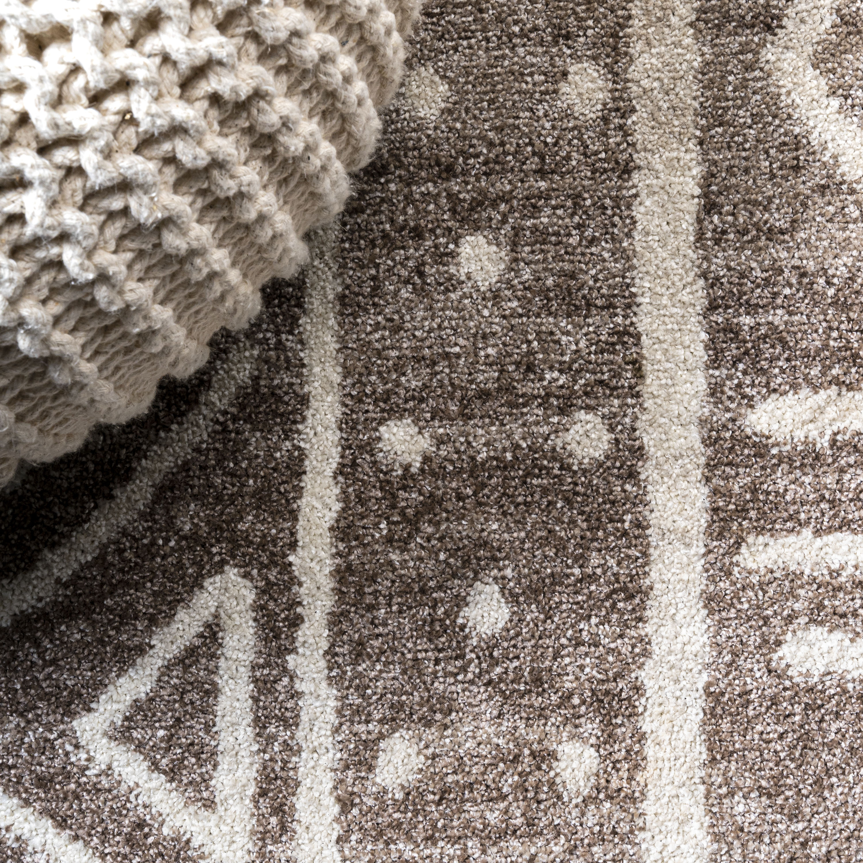 Ivory and Brown Geometric Synthetic 4' x 6' Reversible Area Rug