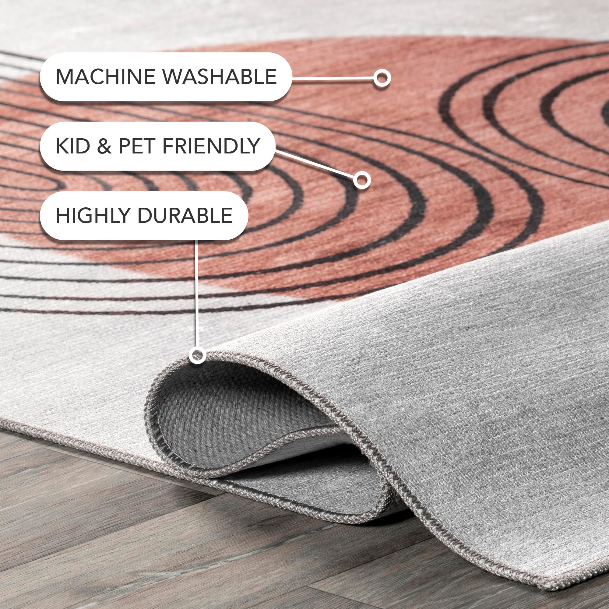 Burnt Orange and Dusty White Abstract 6' x 9' Synthetic Area Rug