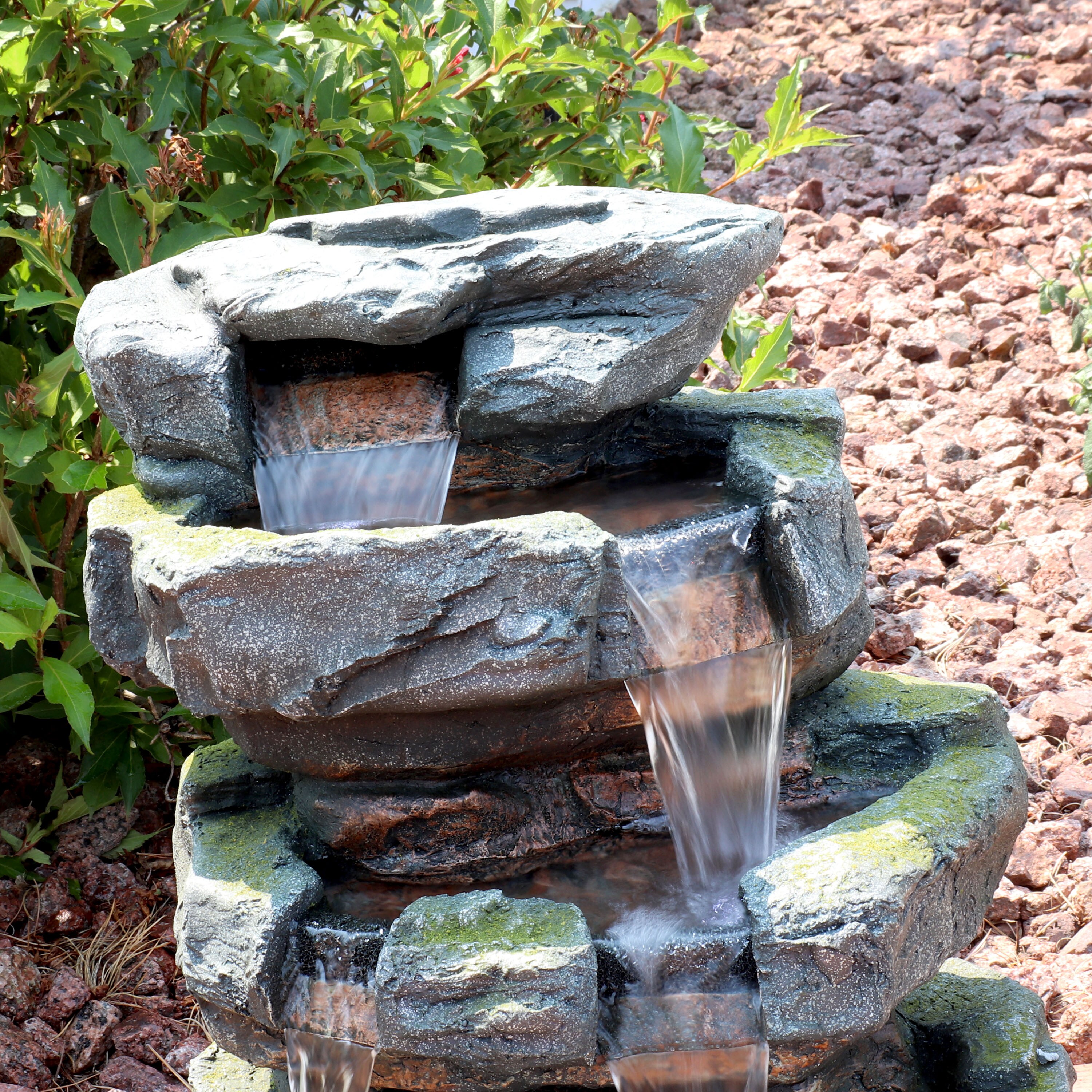 Sunnydaze Decor 23-in H Resin Rock Waterfall Fountain Outdoor Fountain ...