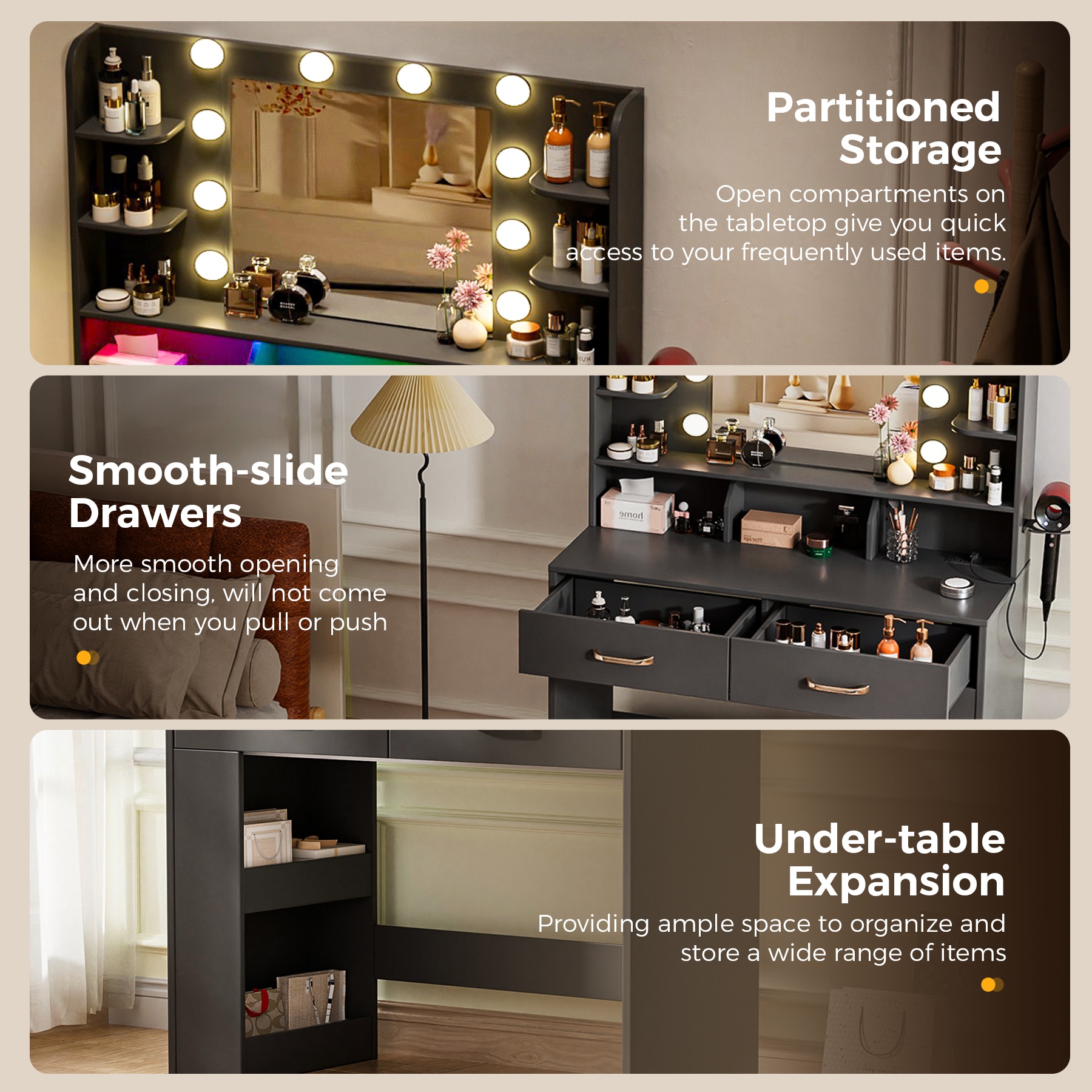 GTPLAYER LOWE'S-B1004-BLACK Bedroom-Vanities - View #7