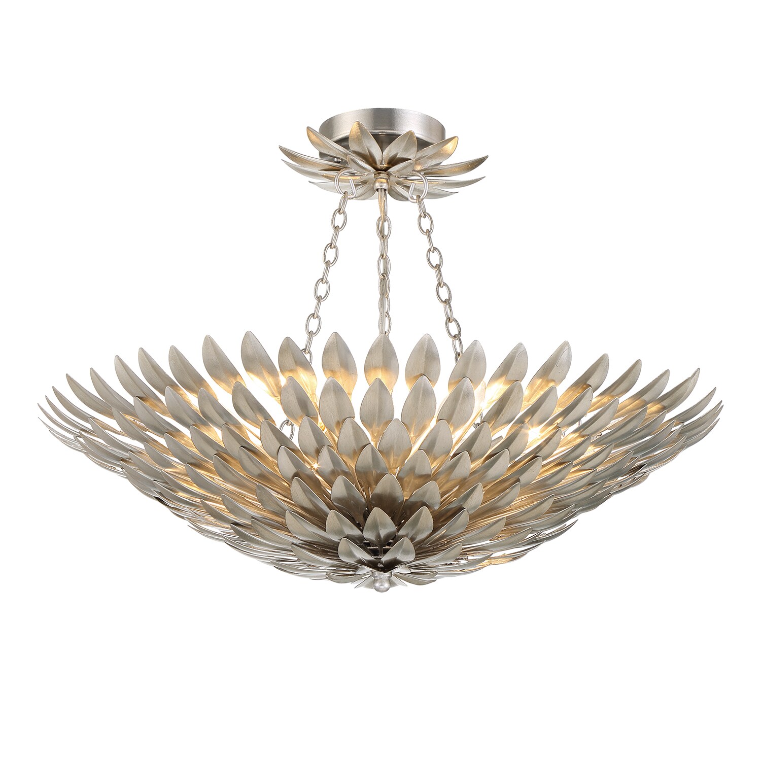 Antique Silver 6-Light Crystal Semi Flush Mount