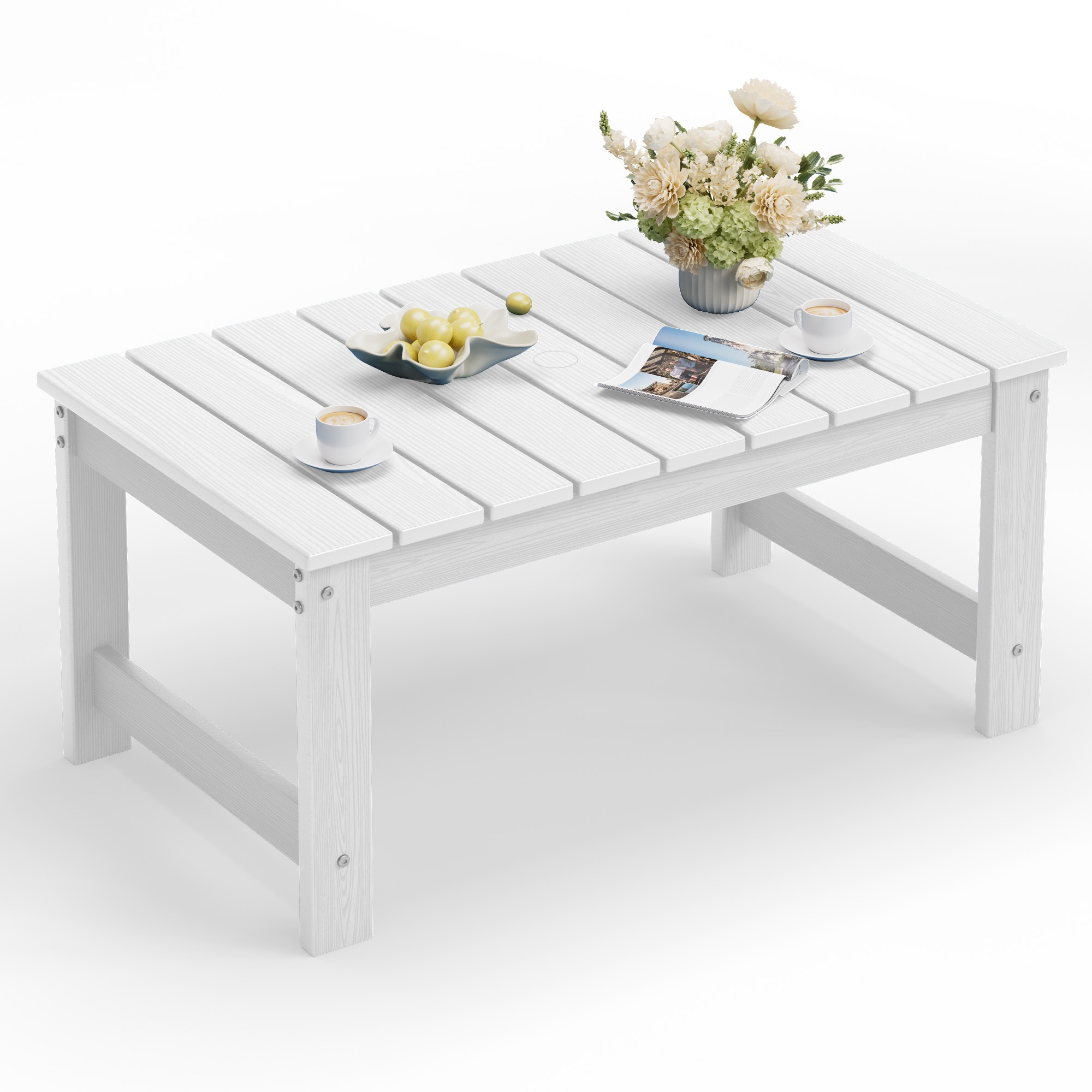 VOUA - HDPE Rectangle Outdoor Coffee Table 19.7-in W x 33.6-in L with Umbrella Hole