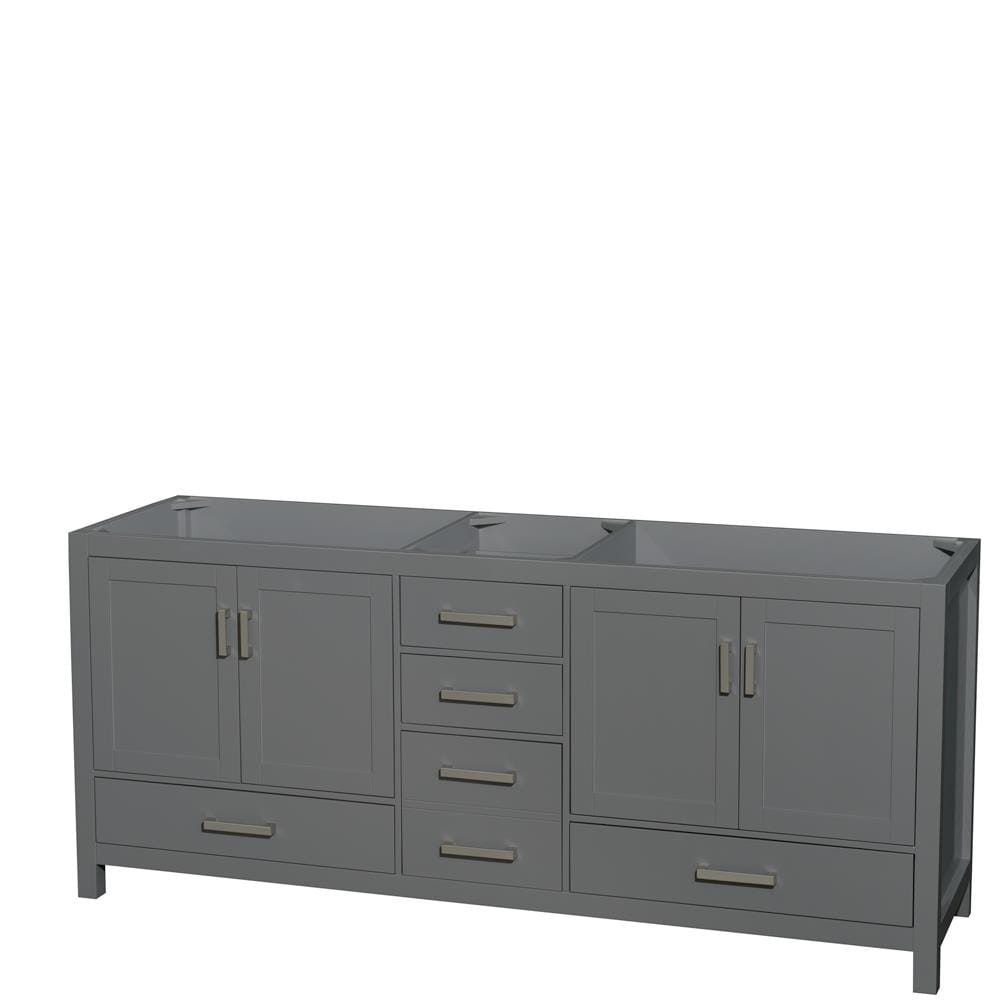 Wyndham Collection WCS141480DKGCXSXXMXX Sheffield 80-in Dark Gray with Brushed Chrome Trim Bathroom Vanity Base Cabinet without Top