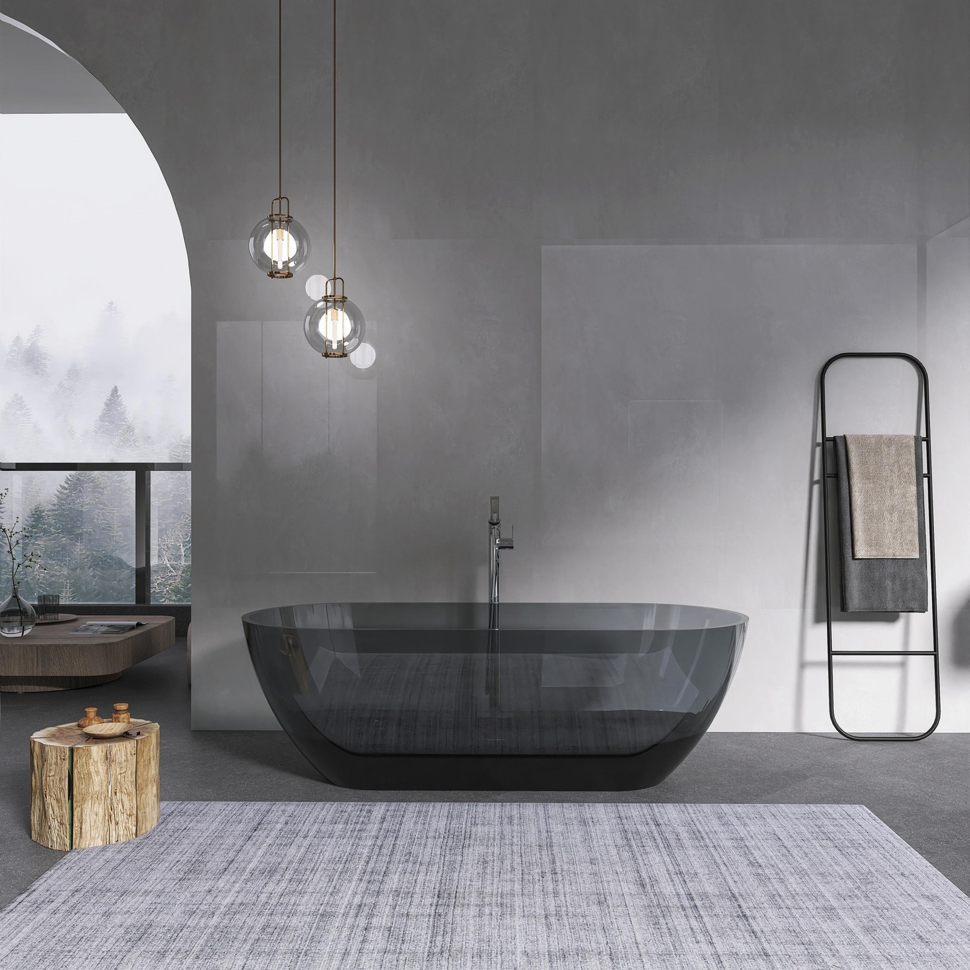 IAK 69 inch Translucent Grey Blue Oval Freestanding Soaking Bathtub with Ergonomic Design