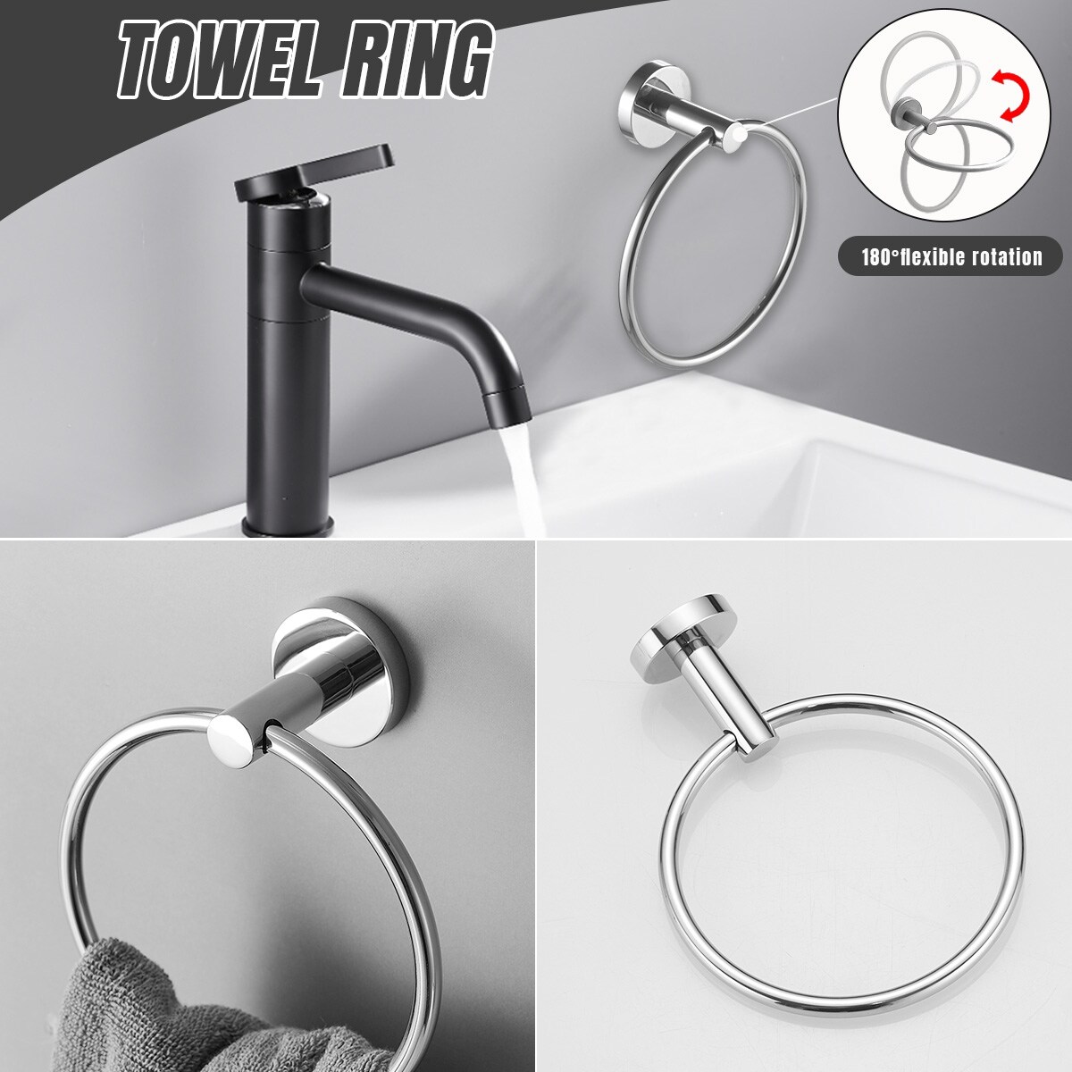 Bwe 6-piece Bath Hardware Set With Towel Ring Toilet Paper Holder Towel 