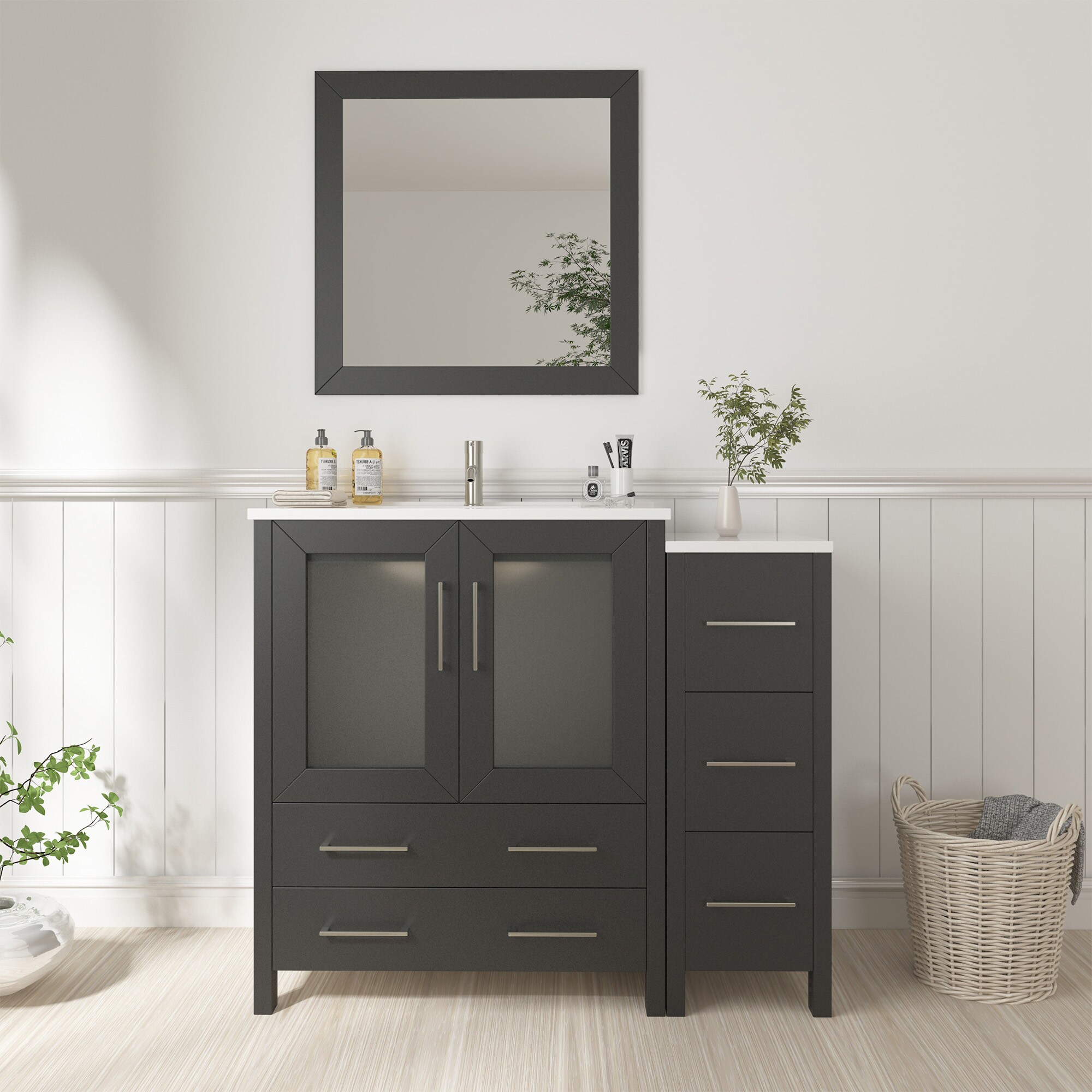 Vanity Art VA3024-36E Brescia 36-in Espresso Undermount Single sink Bathroom Vanity with White Ceramic Top (Mirror Included)