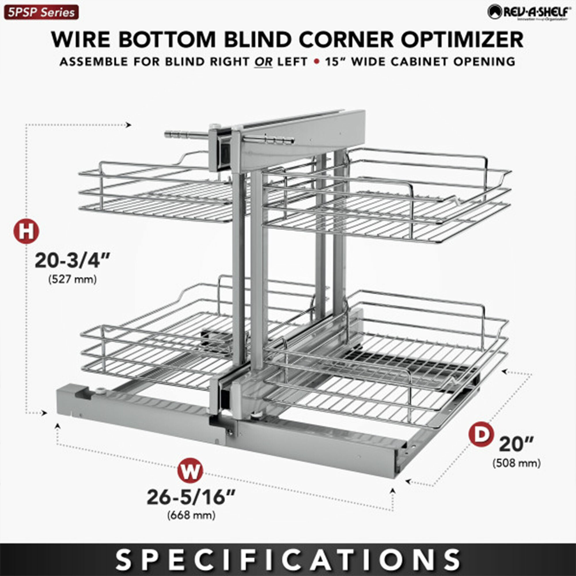 Rev-A-Shelf Right-Handed 2 Tier Blind Corner Cabinet Organizer, Gray