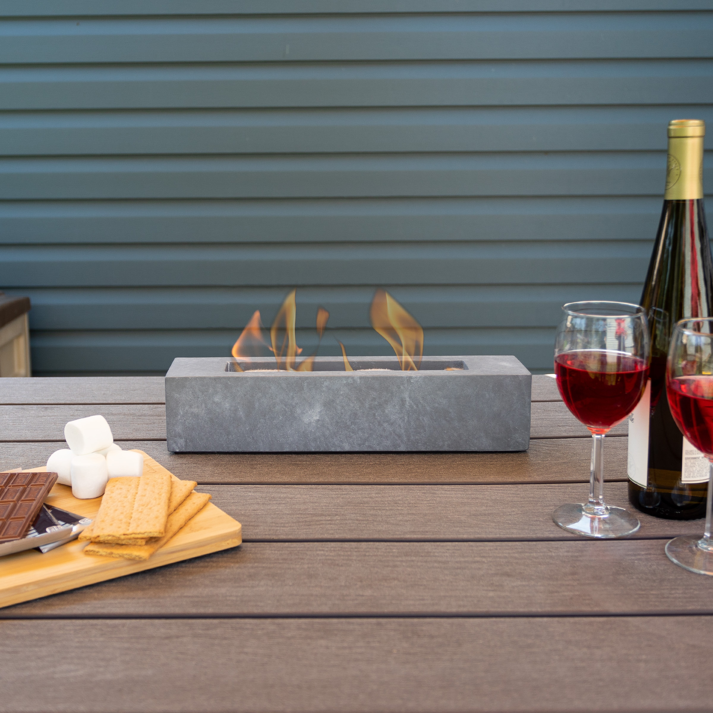 Pure Garden 50-LG1395 3-in W Gray Portable Concrete Rectangle Tabletop Liquid propane Fire pit