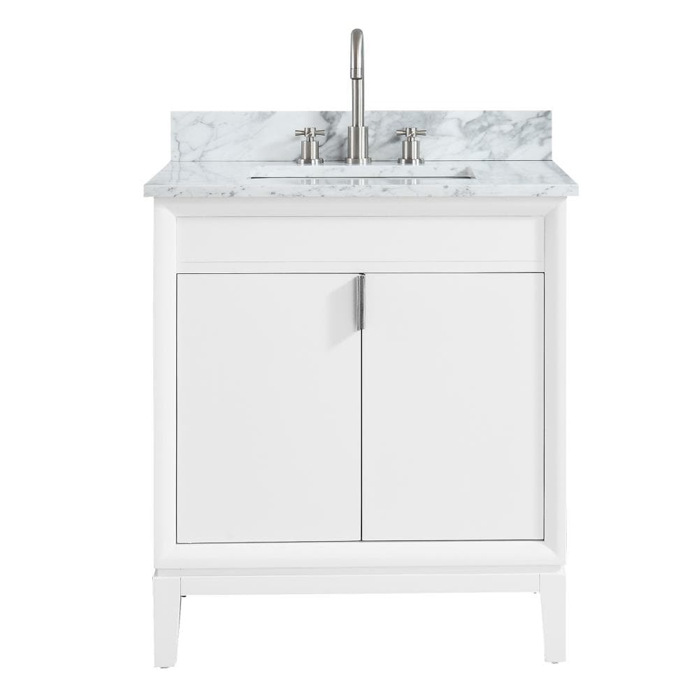 Avanity EMMA-VS31-WT-C Emma 31-in White Undermount Single sink Bathroom Vanity with Carrera white Natural marble Top
