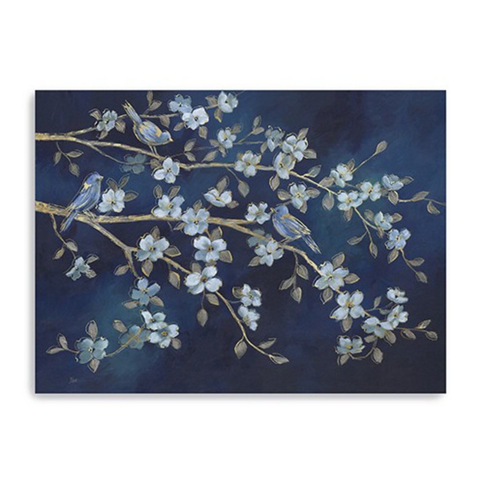 Blue Branches 48x30 inch Wood Framed Canvas Print Wall Art