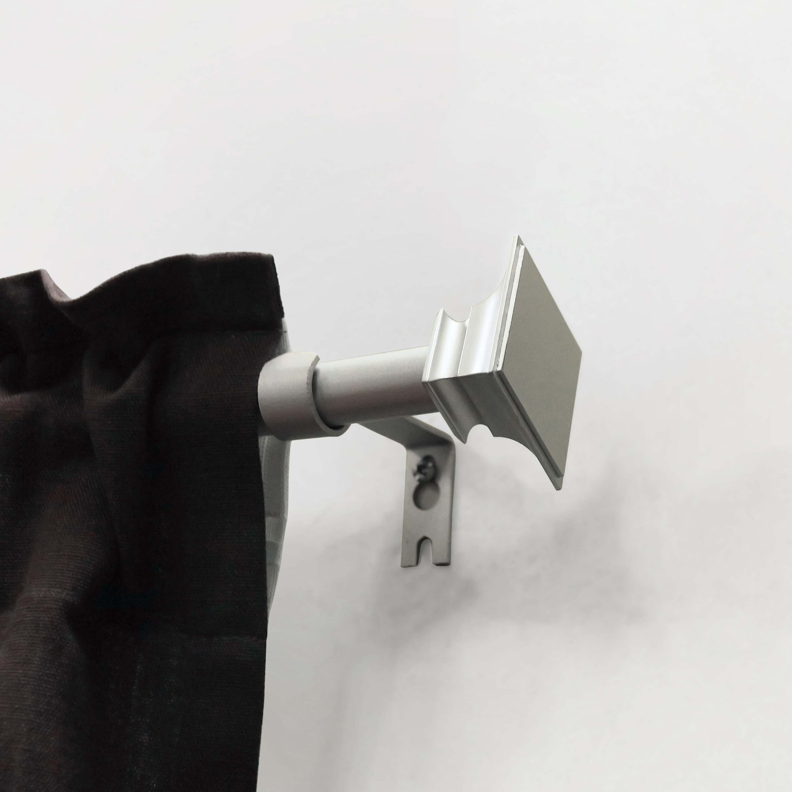 Lumi 28"-48" Adjustable Silver and Black Curtain Rod Set with Square Finials