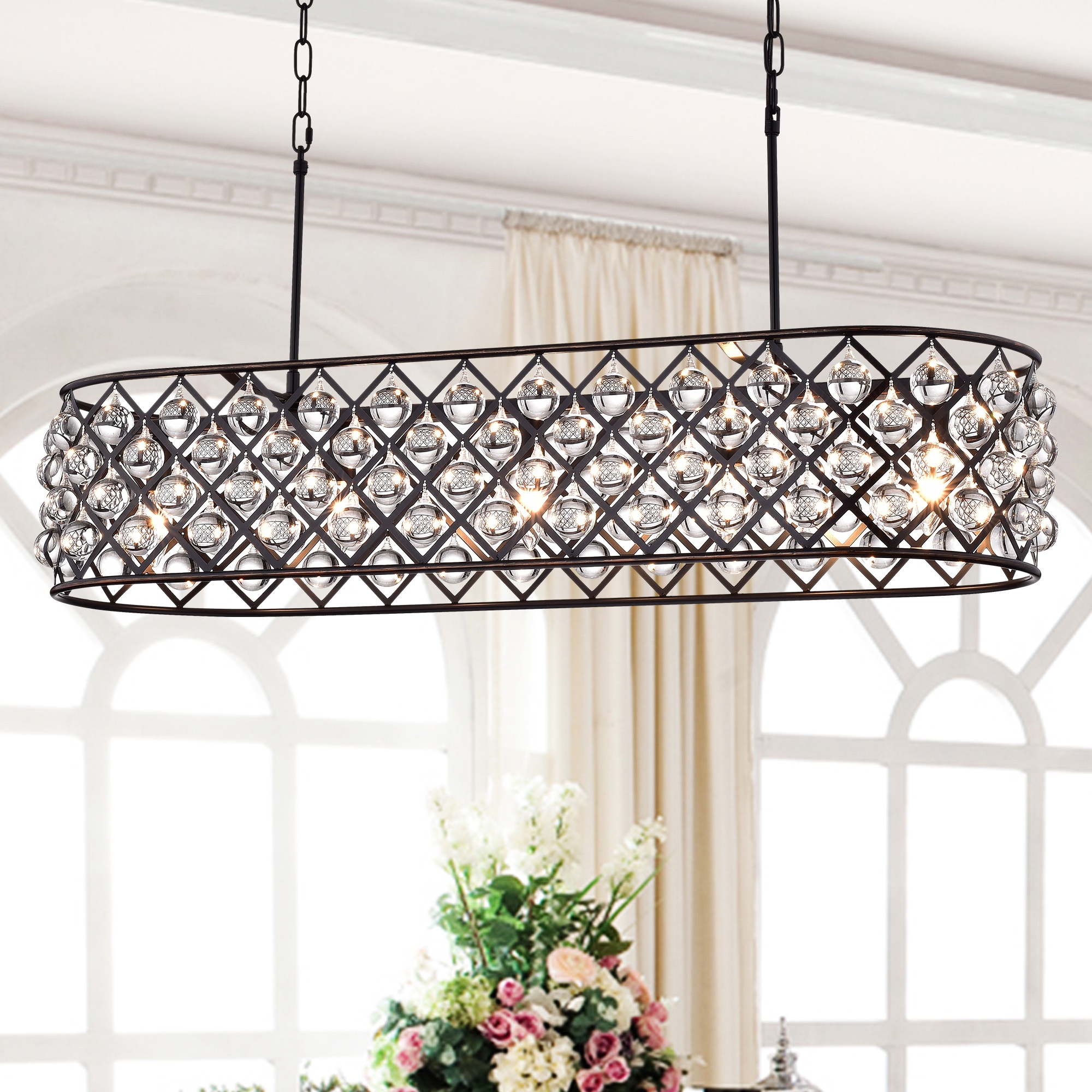 Azha 5-Light Oil Rubbed Bronze Oval Chandelier with Crystal Spheres