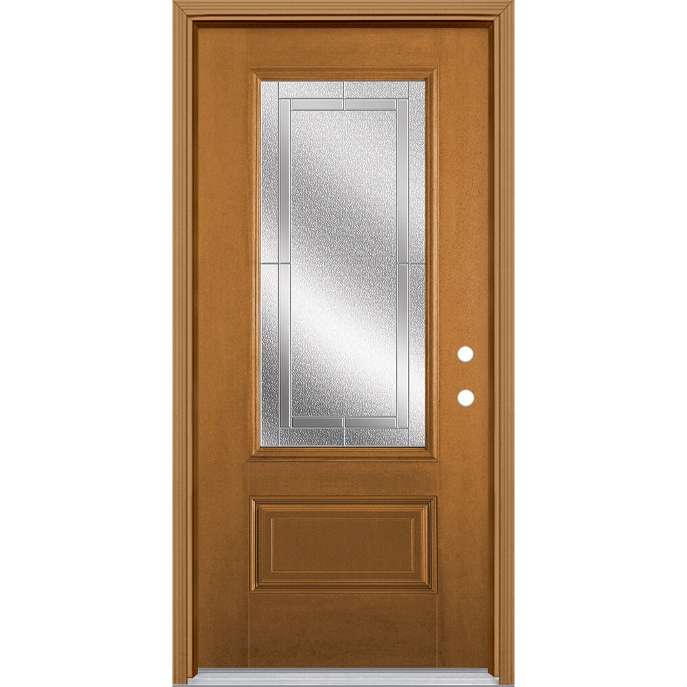Masonite 3419689 Focus 36-in x 80-in x 4-9/16-in Fiberglass 3/4 Lite Left-Hand Inswing Oakcrest Stained Prehung Front Door with Brickmould Insulating Core