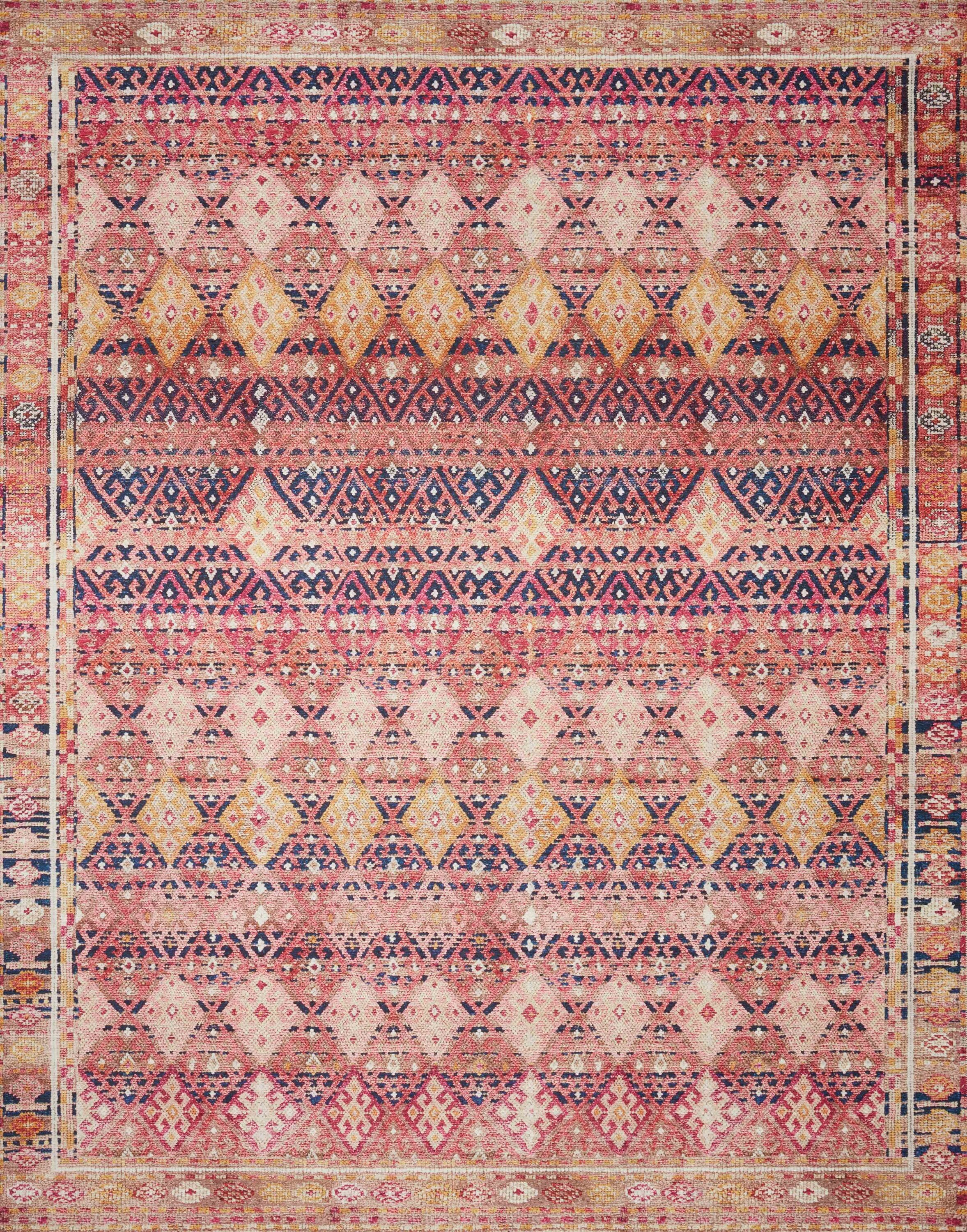 Magenta and Multicolor Synthetic Bohemian 9' x 12' Area Rug