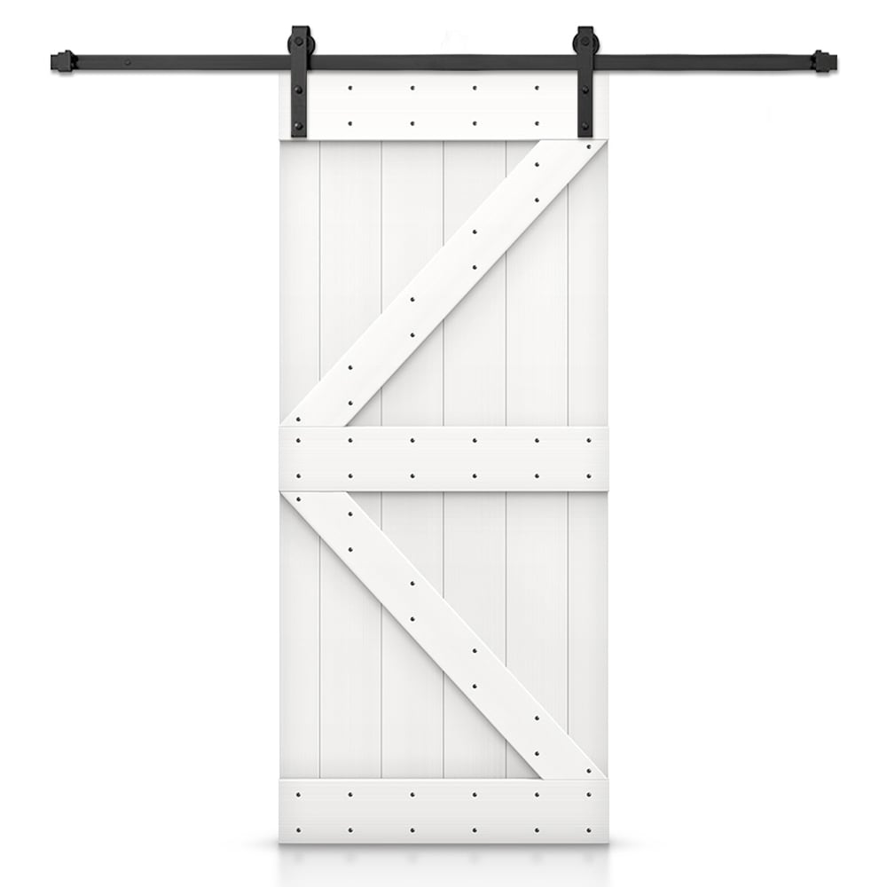 CALHOME S11-MK-72+K20W 20-in x 84-in White Knotty pine Wood Solid core Single Barn Door (Hardware Included)