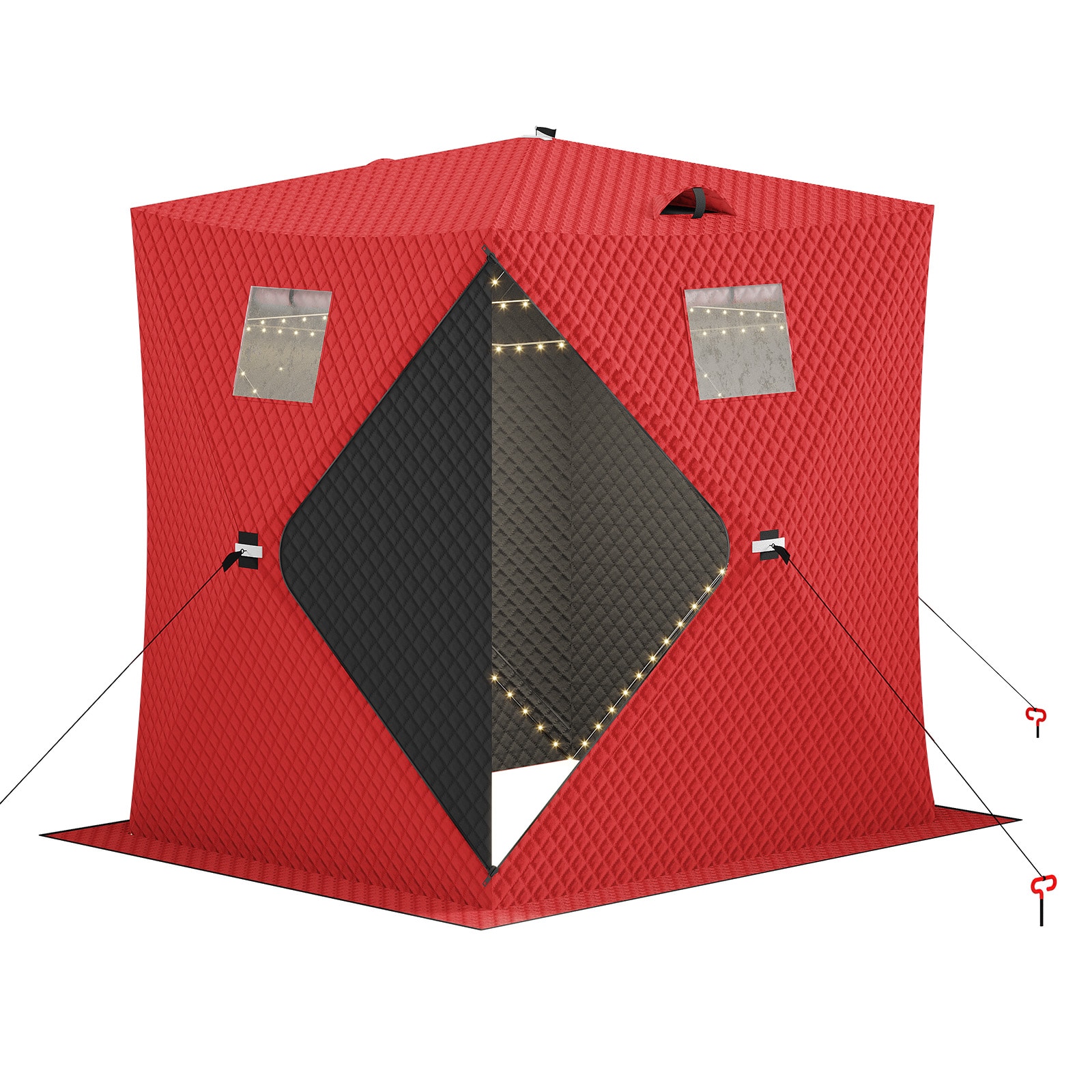 Aoile Pop Up Insulated Ice Fishing Shelter 2 Person Thermal Ice Tent with LED Light Windproof Portable Ice Fishing House for Winter Outdoor