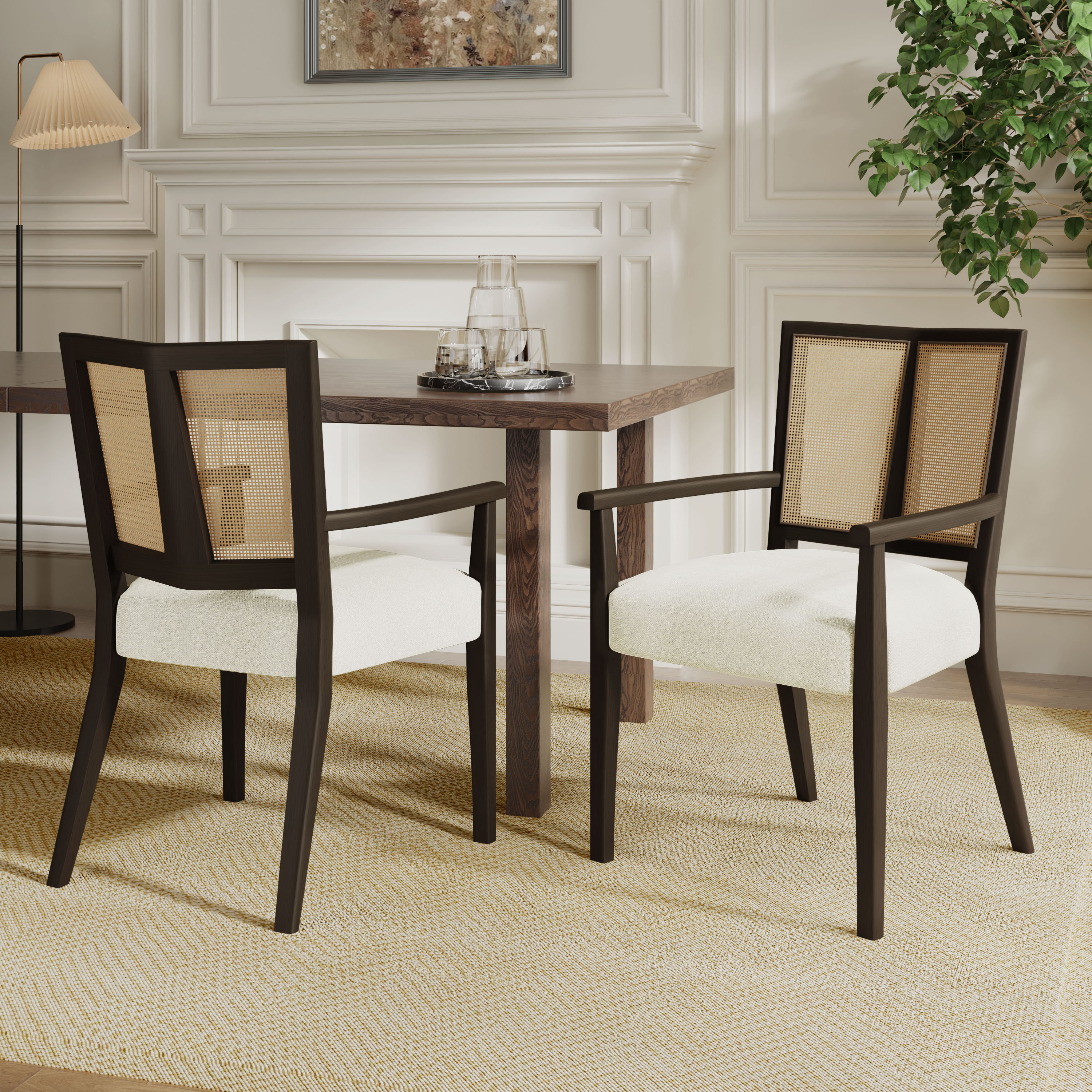 Christopher Knight Home 326003 Upholstered Dining Arm Chairs (Set of 2) Dark Brown Beige
