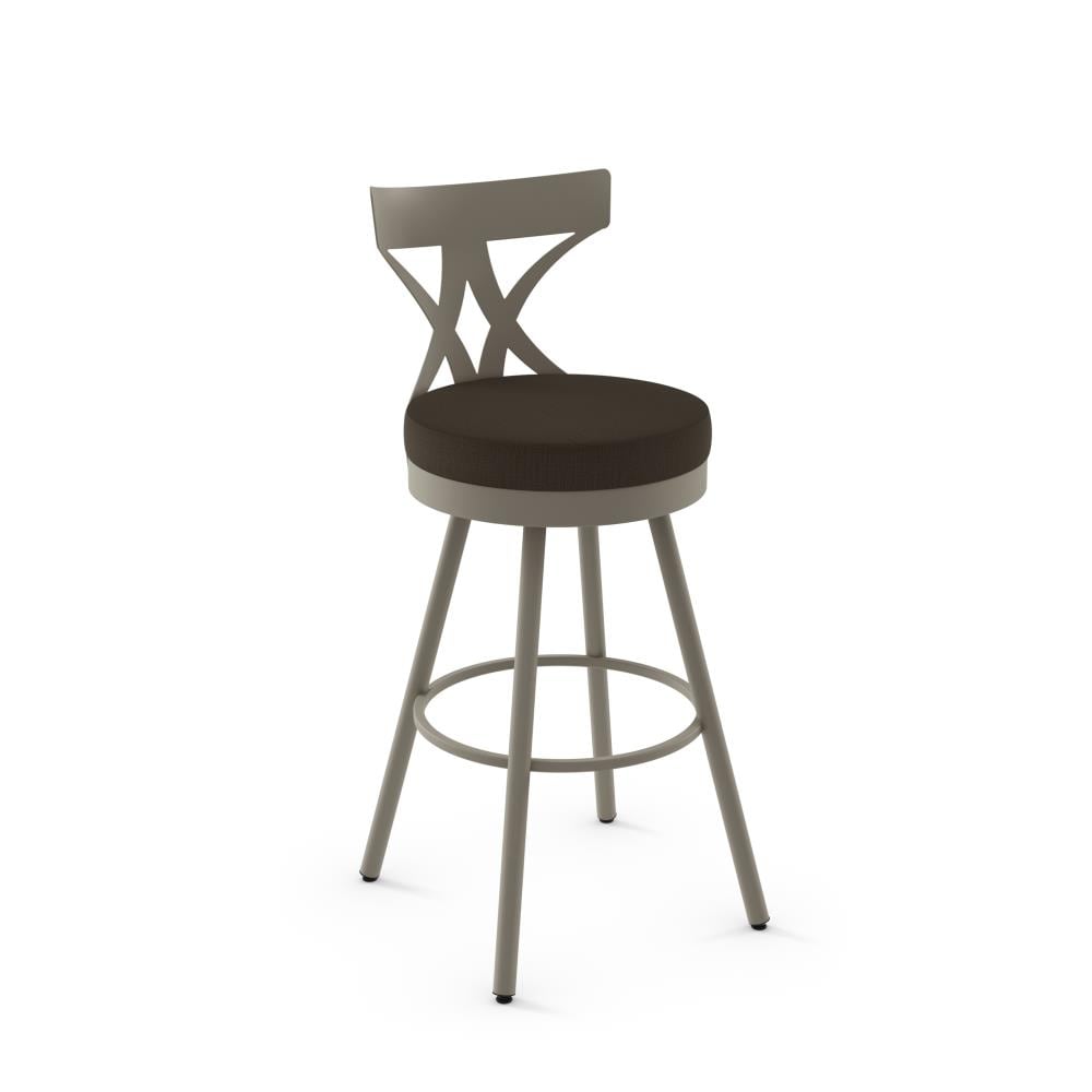 Amisco 44479-26WE/1B56HCF4 Mapleton Dark Brown Grey Polyester / Grey Metal 26.75-Inches H Counter height Round seat Upholstered Swivel Metal Bar Stool and Back