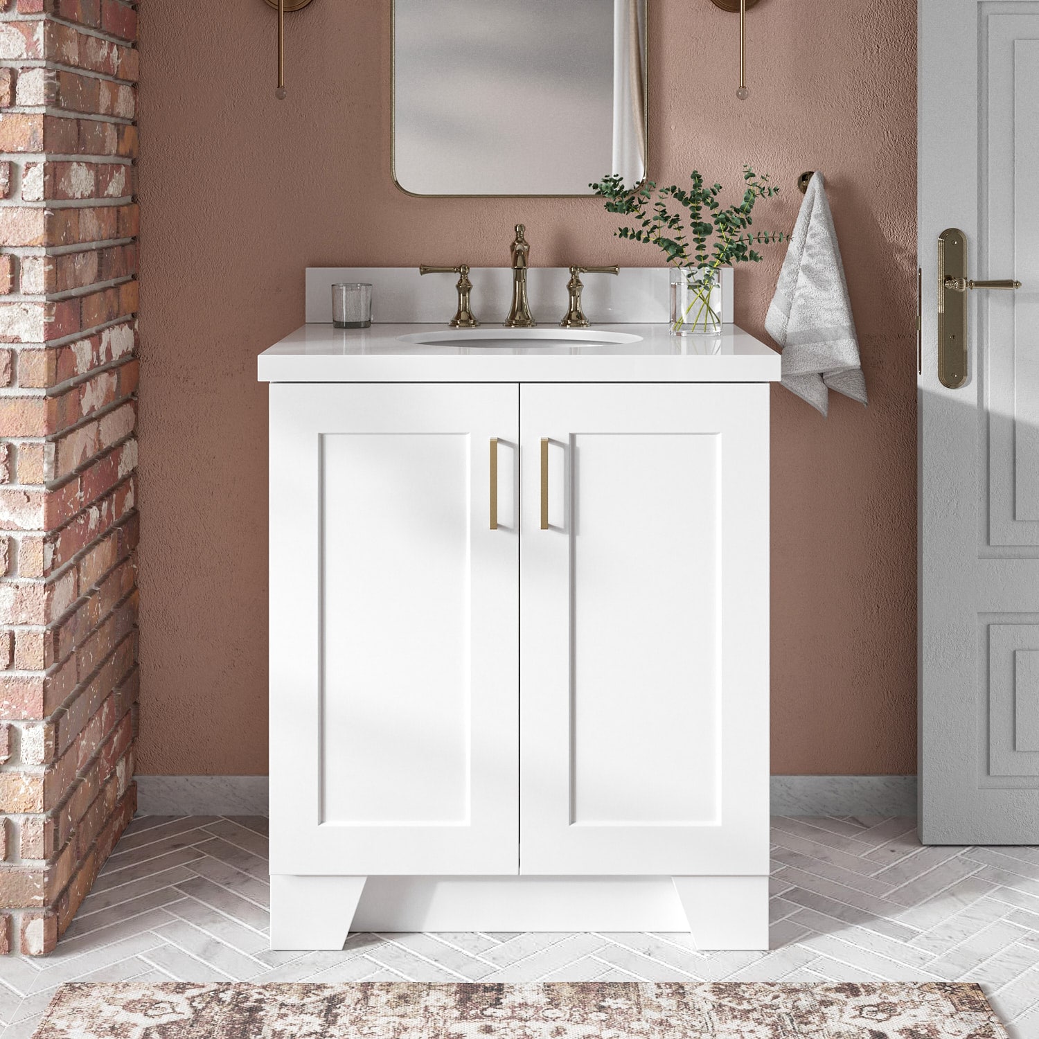 ARIEL Q031SWQOVOWHT Taylor 31-in White Undermount Single Sink Bathroom Vanity with Pure White Quartz Quartz Top