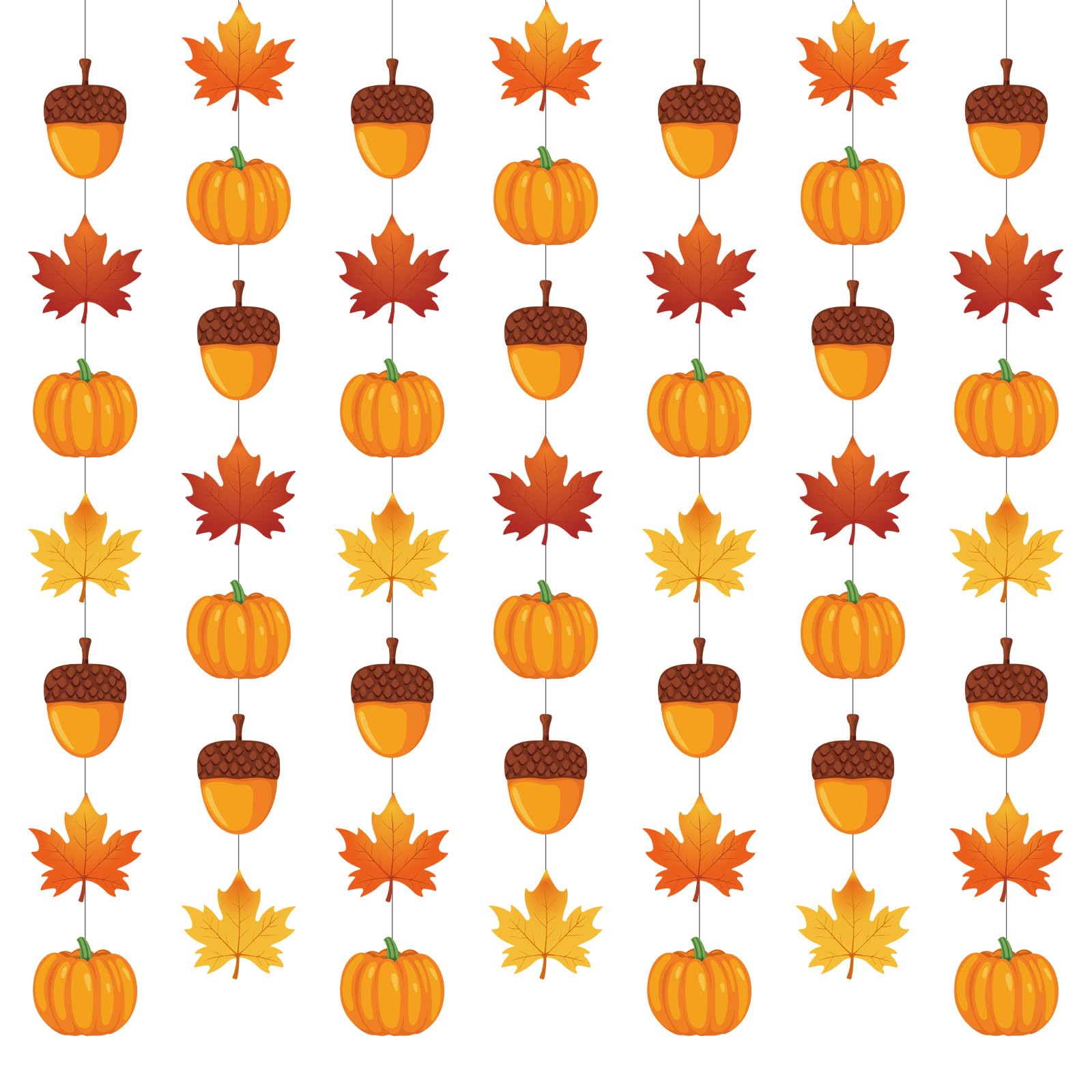 Linder Group Inc 8 pcs Fall Hanging Decorations Thanksgiving Ceiling Decor Maple Leaf Pumpkin Acorn Paper Banner Autumn Garland for Indoor Outdoor Wall Door