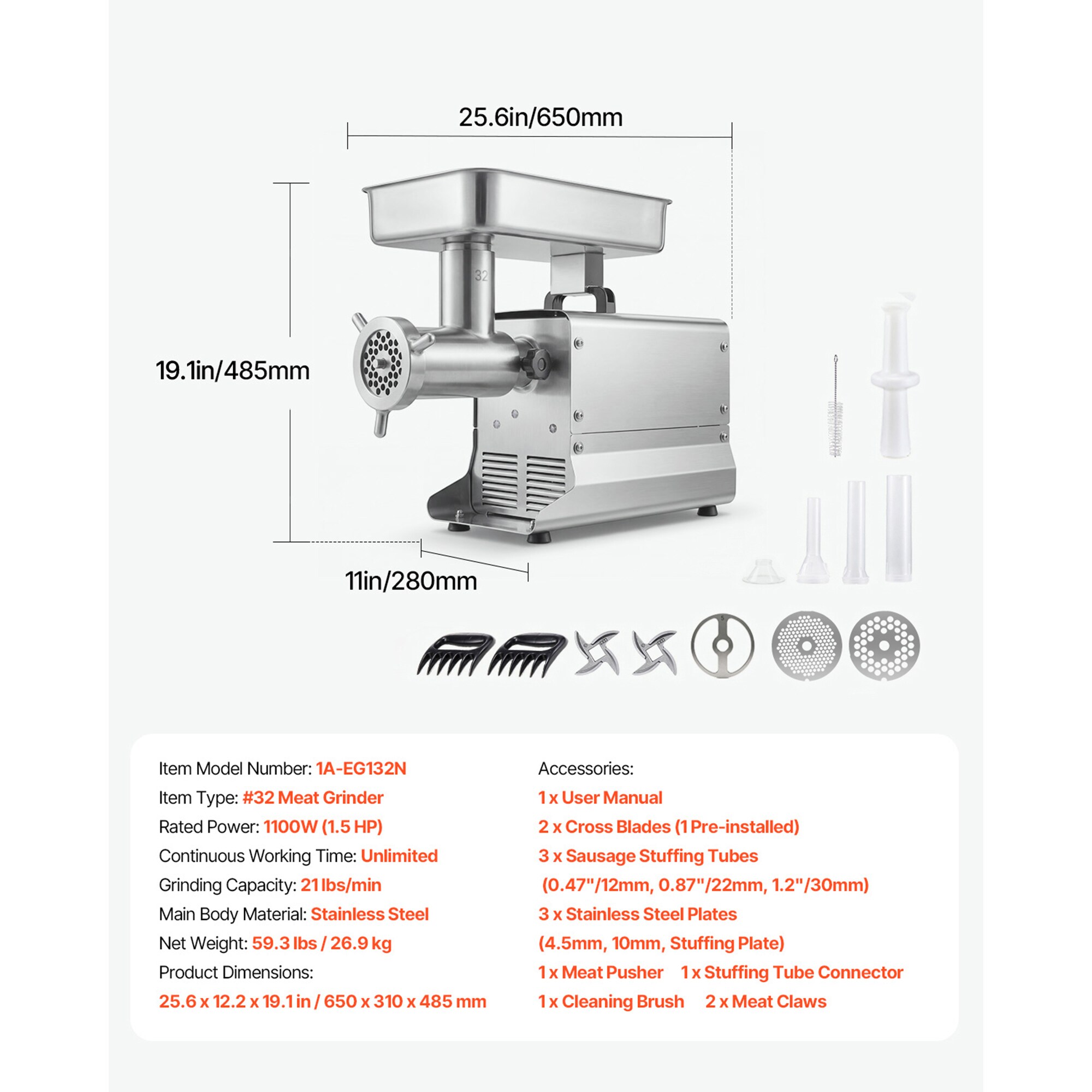 VEVOR SCSYTMDDJRJS16504V1 Meat-Grinders - View #7