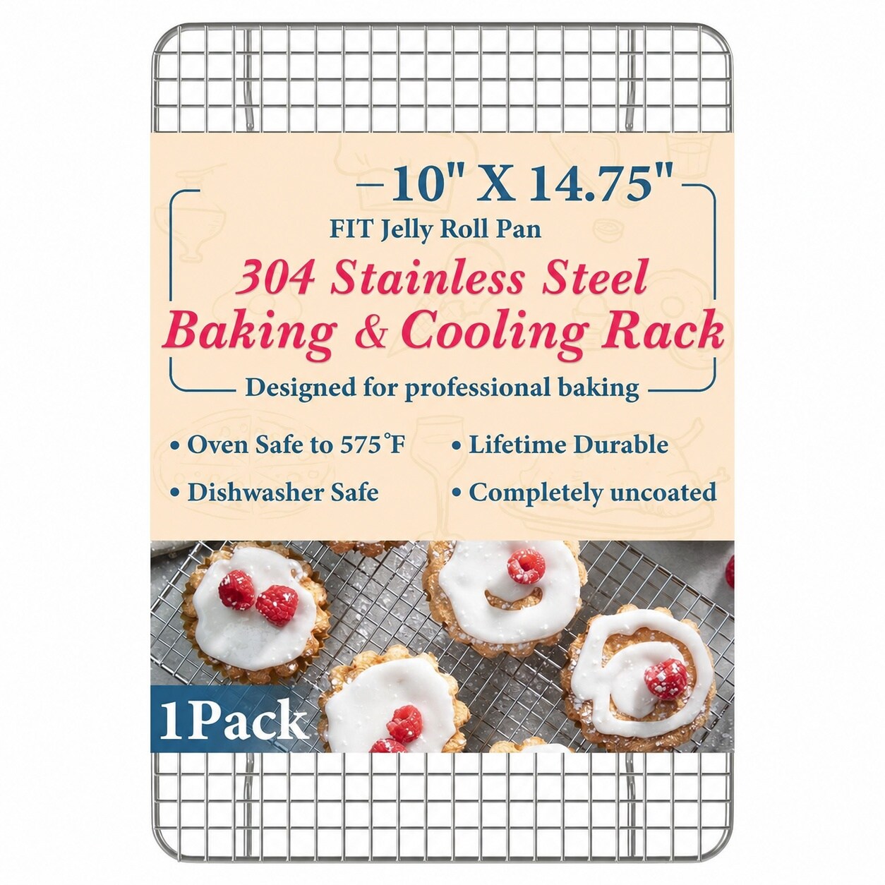 Vrbgify Stainless Steel Cooling Rack for Baking and Cooking 10 x 14 Point 75 Inch Heavy Duty Oven Safe Tight Wire Fits Jelly Roll Pan Dishwasher #LVG0616V075