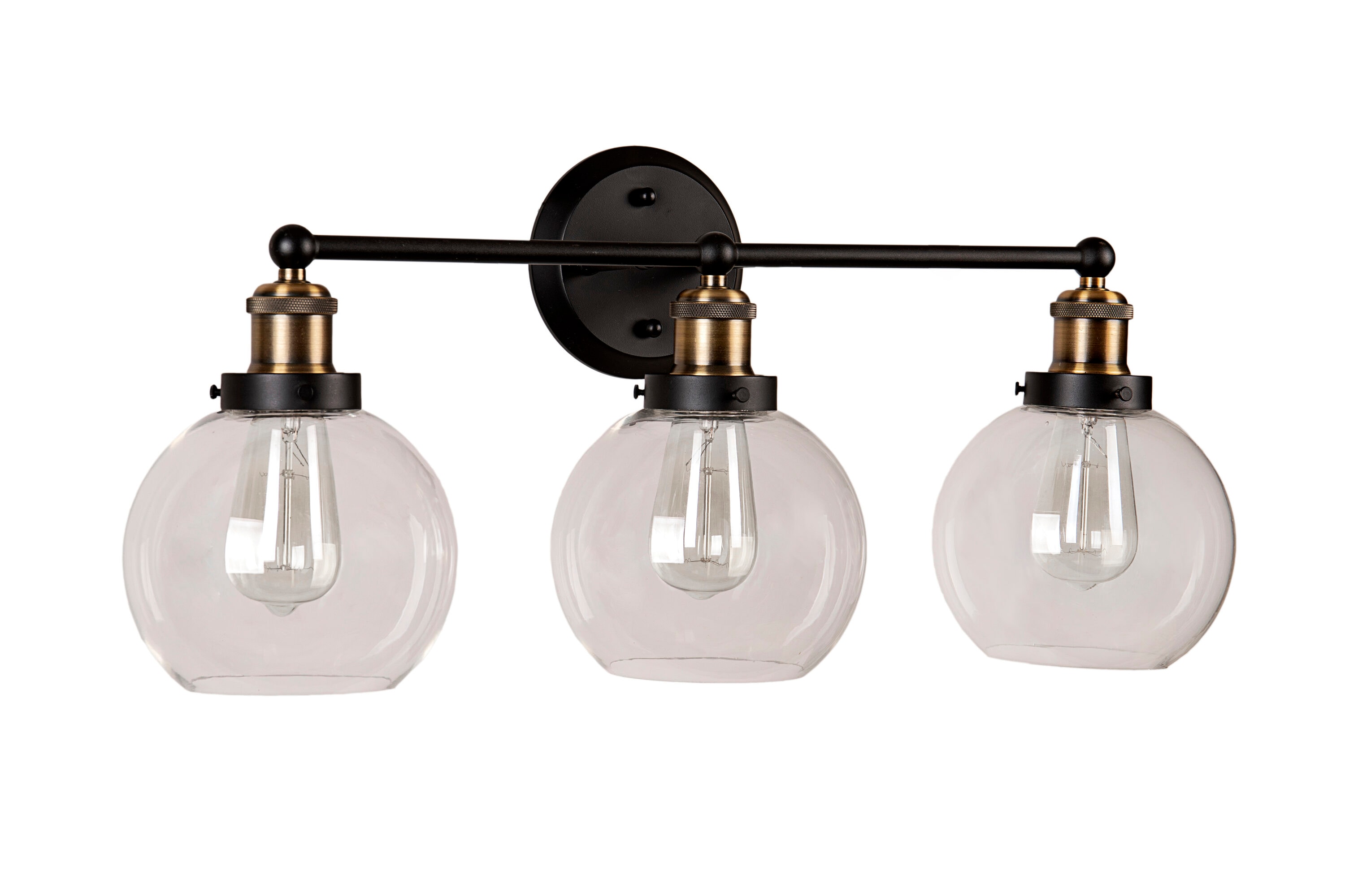 Antique Bronze 3-Light Vanity Fixture with Clear Glass Shades