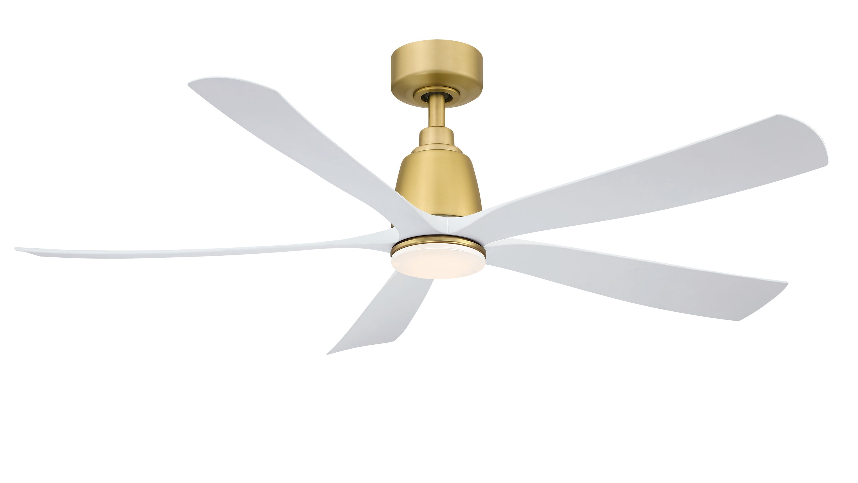 Fanimation Kute5 52-in Brushed Satin Brass with Matte White Blades Color-changing Integrated LED Indoor/Outdoor Smart Ceiling Fan with Light and Remote (5-Blade) FPD5534BS-LK Sansujyuku sansujyuku.com