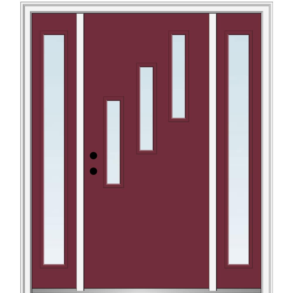 MMI DOOR ZZ346650R 60-in x 80-in x 4-9/16-in Fiberglass Pulse lite Right-hand inswing Burgundy Painted Prehung Front Door with Sidelights with Brickmould Insulating core