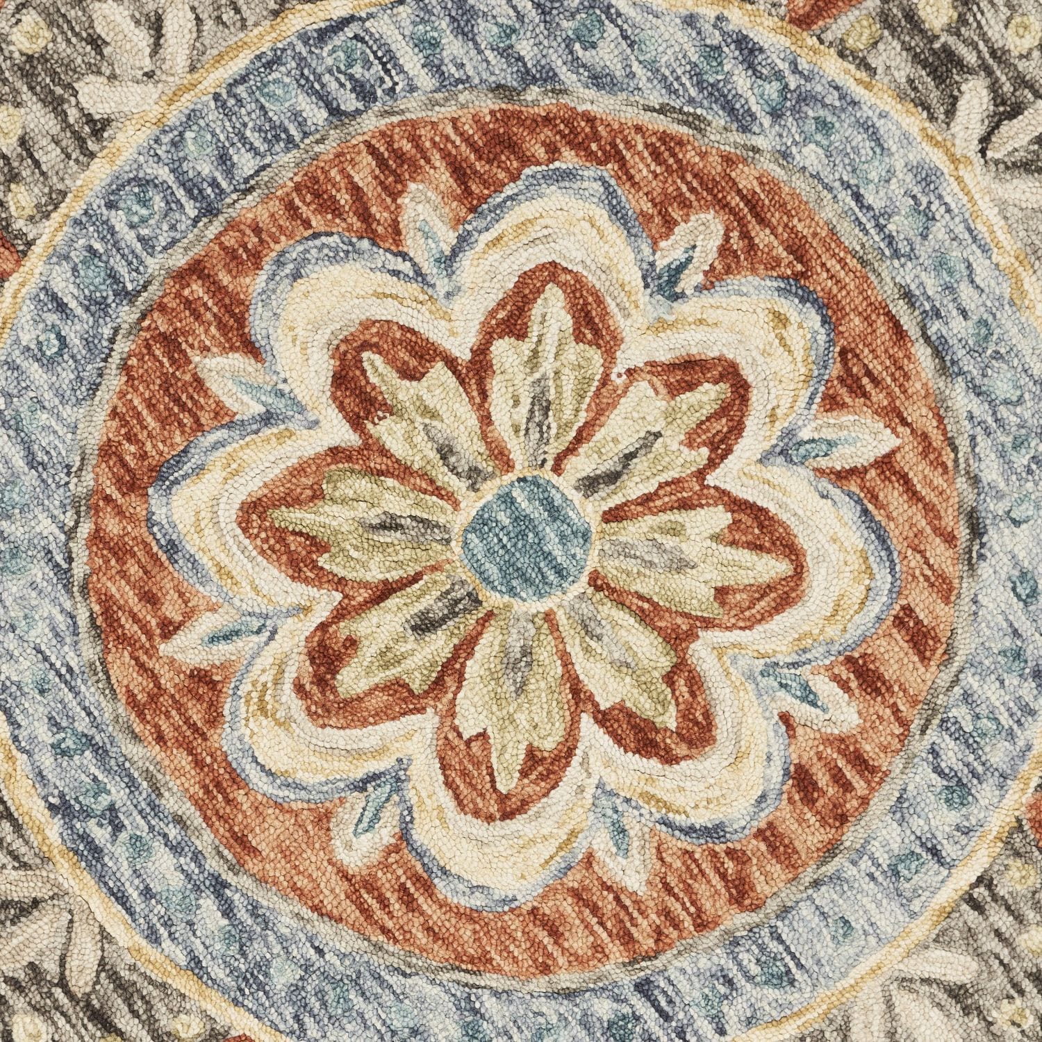 LR Home Blitz 4 X 4 (ft) Wool Rust Round Indoor Medallion