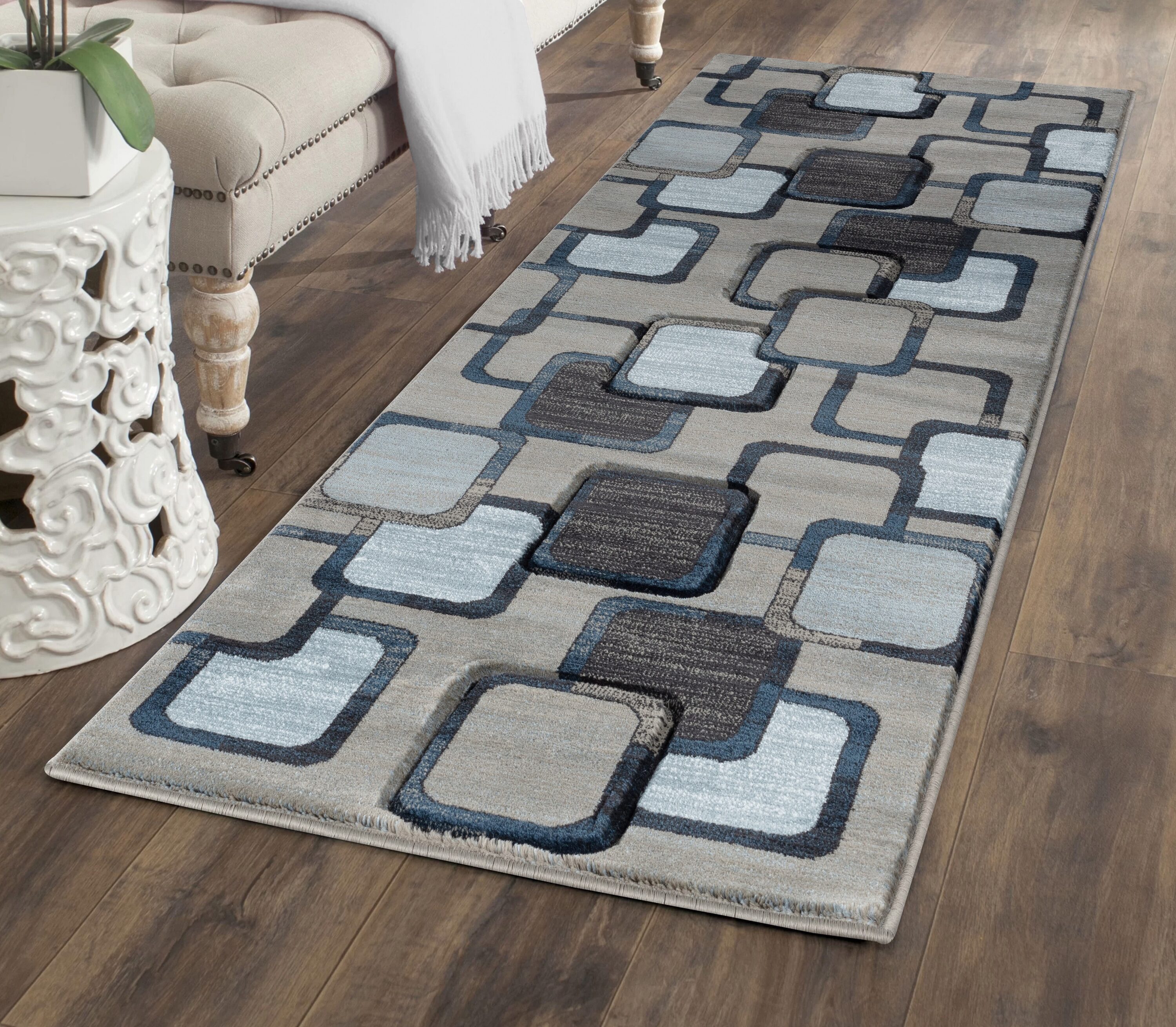 MDA Rugs OR67212 Orelsi 2 x 12 (ft) Polypropylene Cream/Tan/Blue Rectangular Indoor Abstract Runner rug