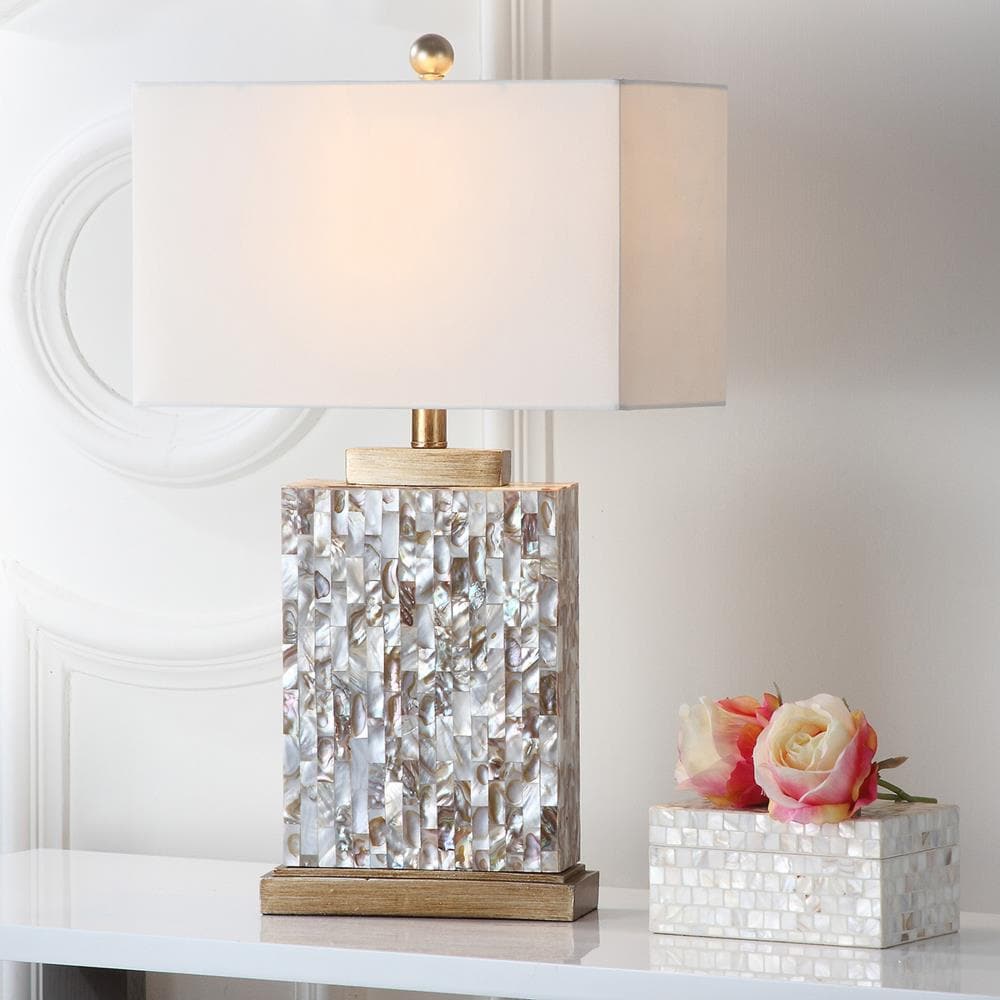 Tory 25" Cream Shell and Gold Table Lamp Set with White Shade