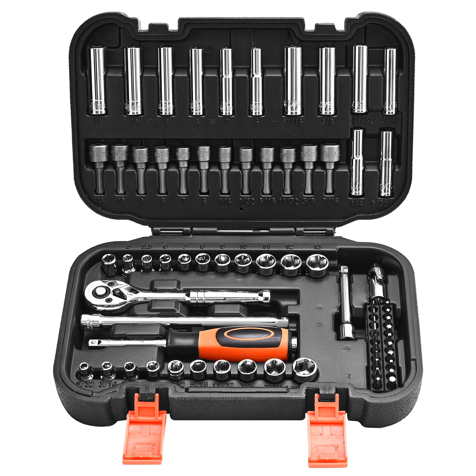 Wooakway Socket Set Tool Sets with Case Tool Box 70 Pieces 1/4 inch Drive Socket and Ratchet Set SAE and Metric Deep and Shallow Mechanic Tool Kit with Bits Accessories and Storage Case CR-V Alloy Steel for Automotive Repair Home Maintenance #FXLS0607-604E37