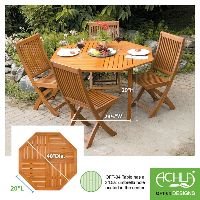 Octagon Outdoor Dining Table, 48 Inch Round Folding Eucalyptus Dining Table