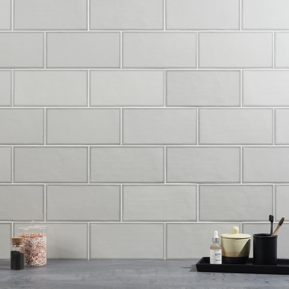 Artmore Tile Polygon Gray 5-in x 10-in Polished Ceramic Subway Wall ...