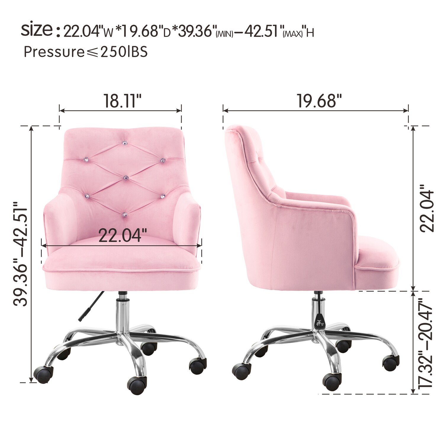 Pouuin Pink Office Chair Pink Seat Cushion and Silver Metal Frame