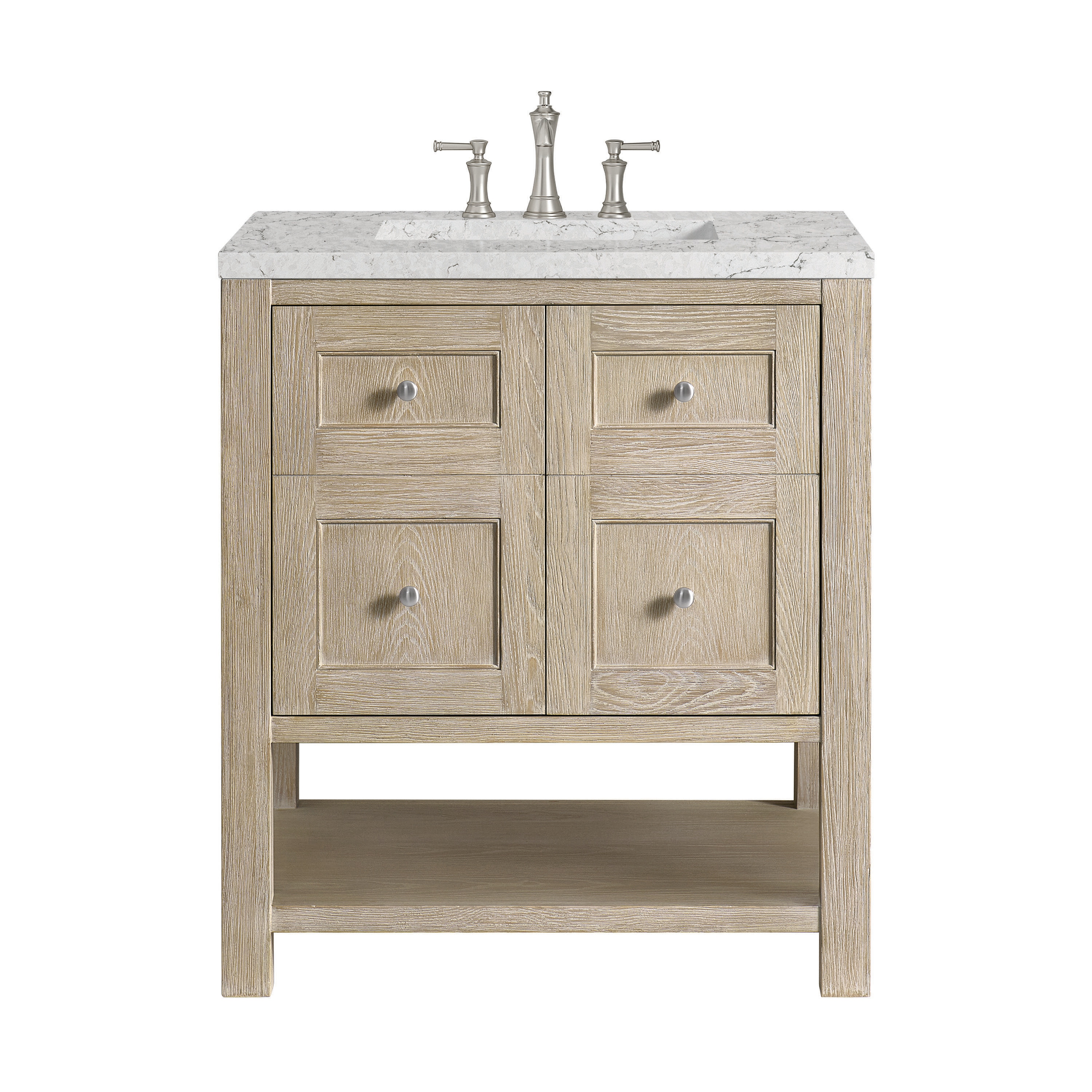 James Martin Vanities 330-V30-WWO-3EJP Breckenridge 30-in Whitewashed Oak Undermount Single Sink Bathroom Vanity with Eternal Jasmine Pearl Quartz Top