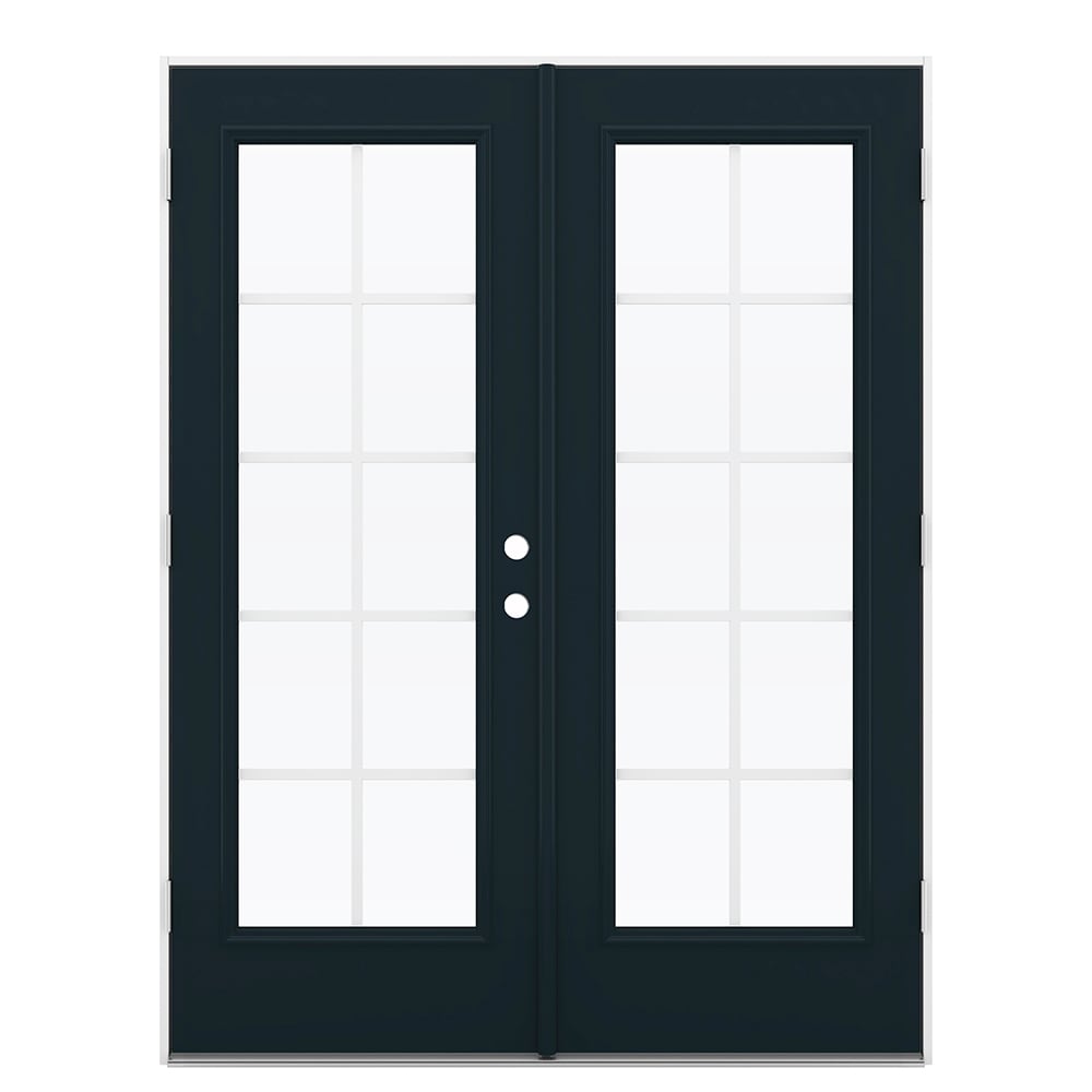 JELD-WEN LOWOLJW238700114 60-in x 80-in x 4-9/16-in Jamb Low-E Grilles between the glass , Black Steel Right-hand outswing French Double Patio Door
