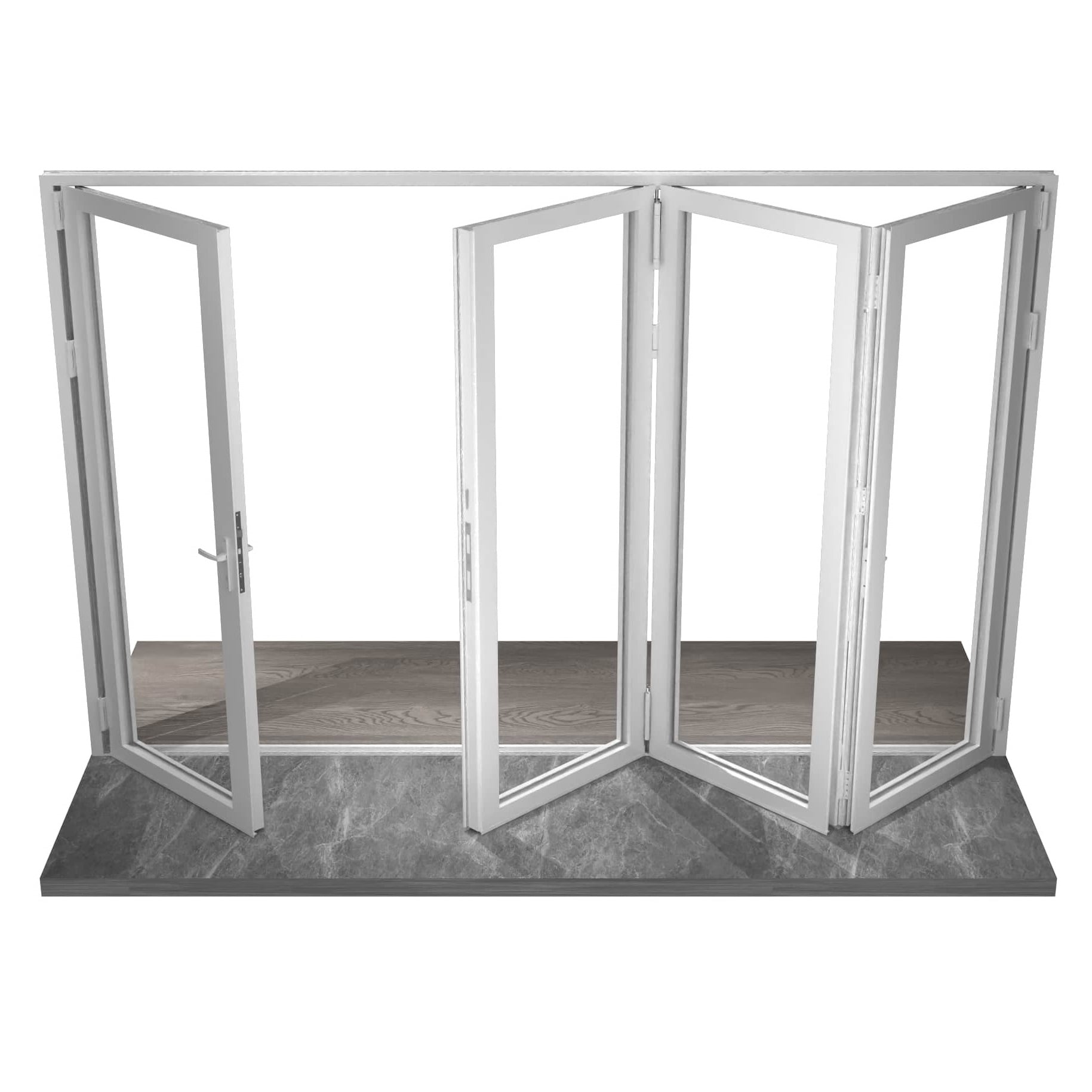 Eris WFO-14480-1R3L Folding patio door 144-in x 80-in x 3-in Jamb Low-E argon Clear glass , White Aluminum Left-hand Folding Patio Door
