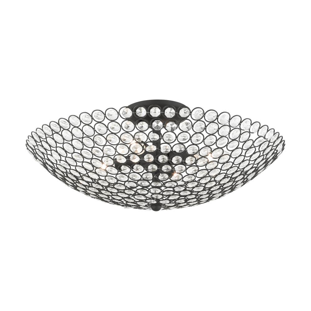 Cassandra Crystal Bowl 4-Light Black Semi-Flush Mount