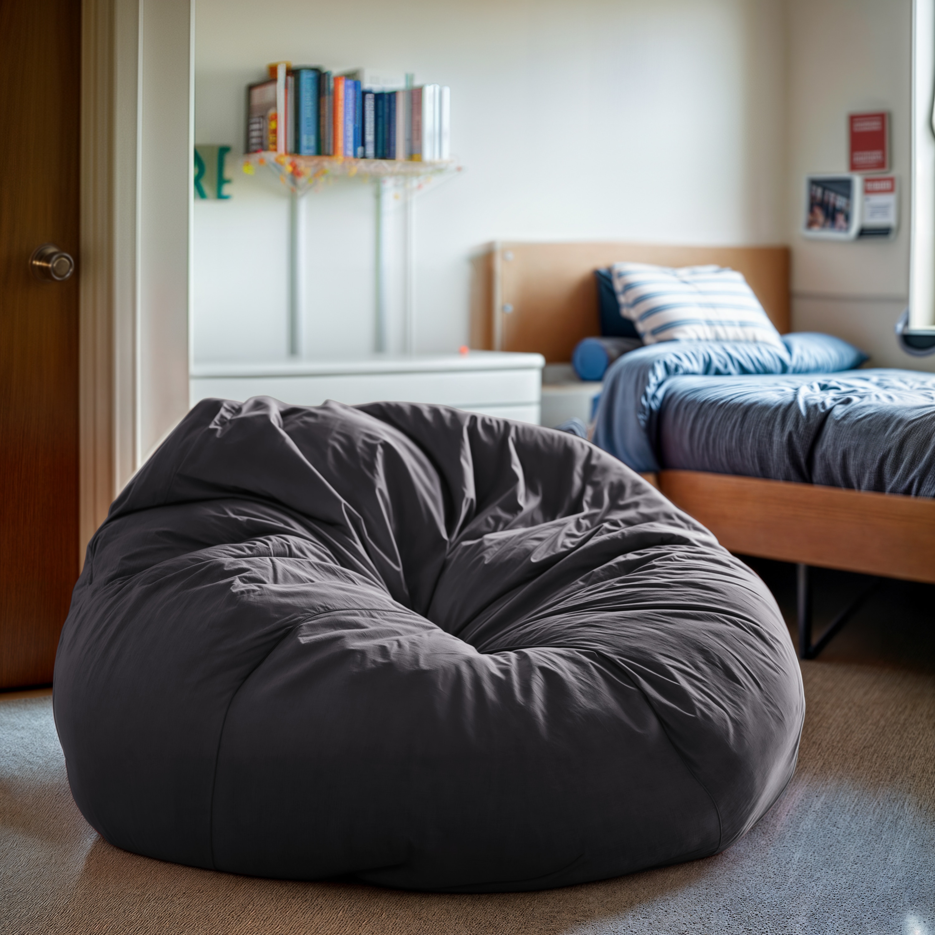 Oversized Gray Bean Bag Chair with Removable Fabric Cover
